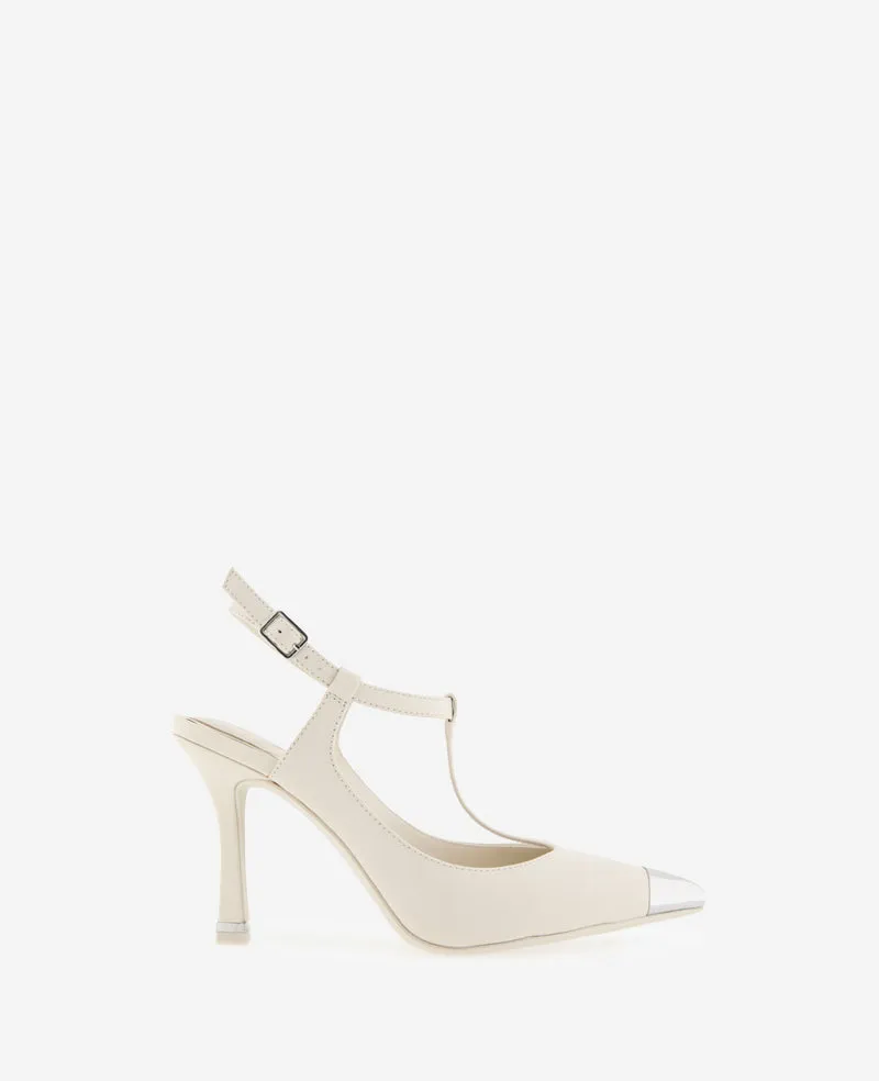 Kenneth Cole Reaction Shoes Romi T-Strap Leather Slingback Heel décolleté avorio