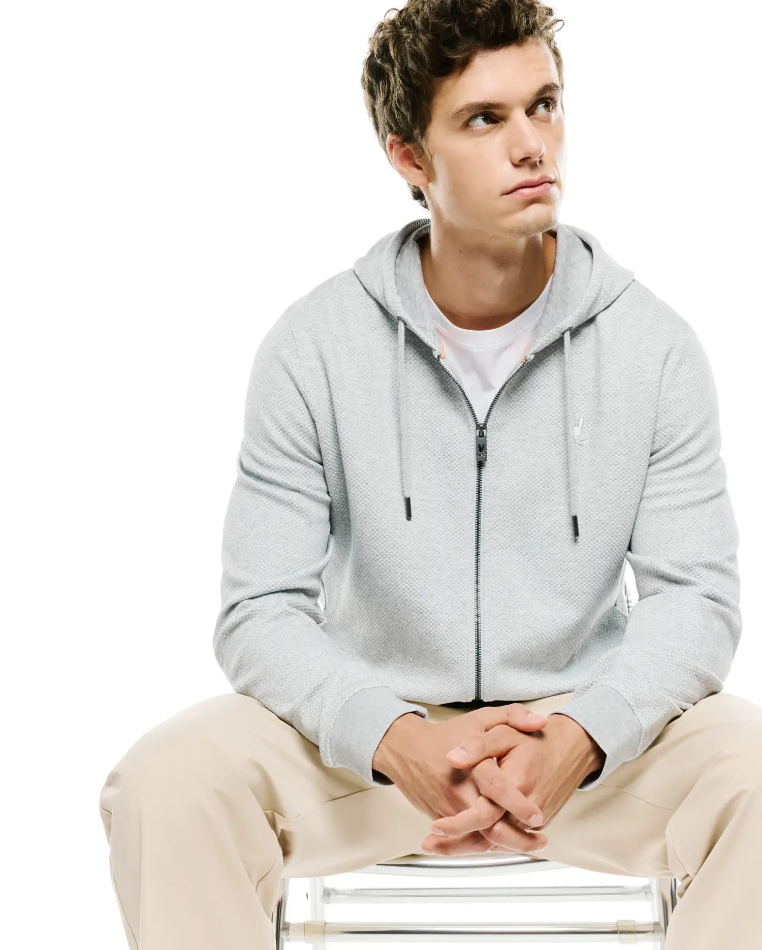 Psycho Bunny Men's Sweatshirts & Hoodies Marc Textured Full Zip Hoodie MT0500199 felpa grigia