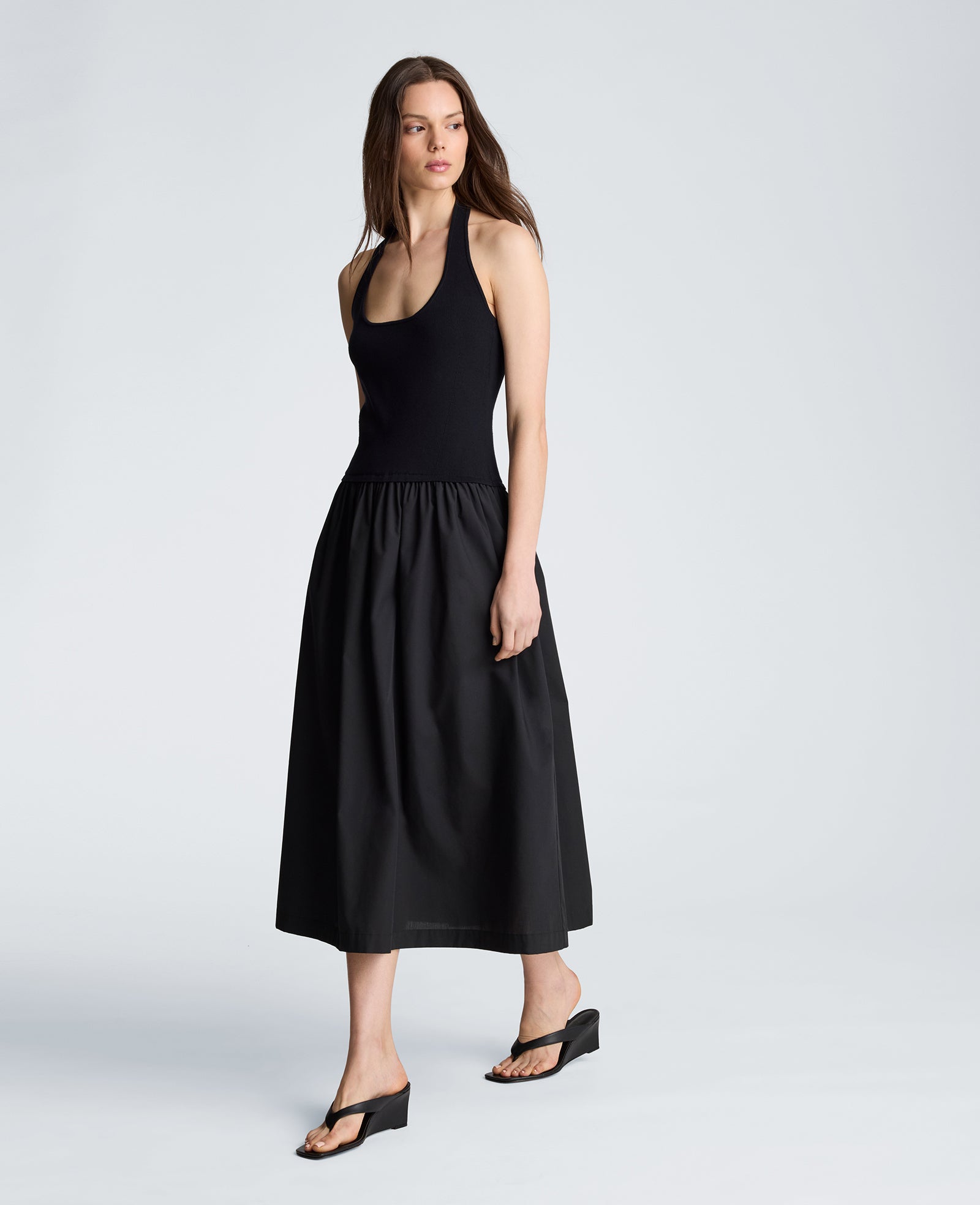 Kenneth Cole Reaction Woven Skirt Tank Dress abito nero XS lungo alla caviglia