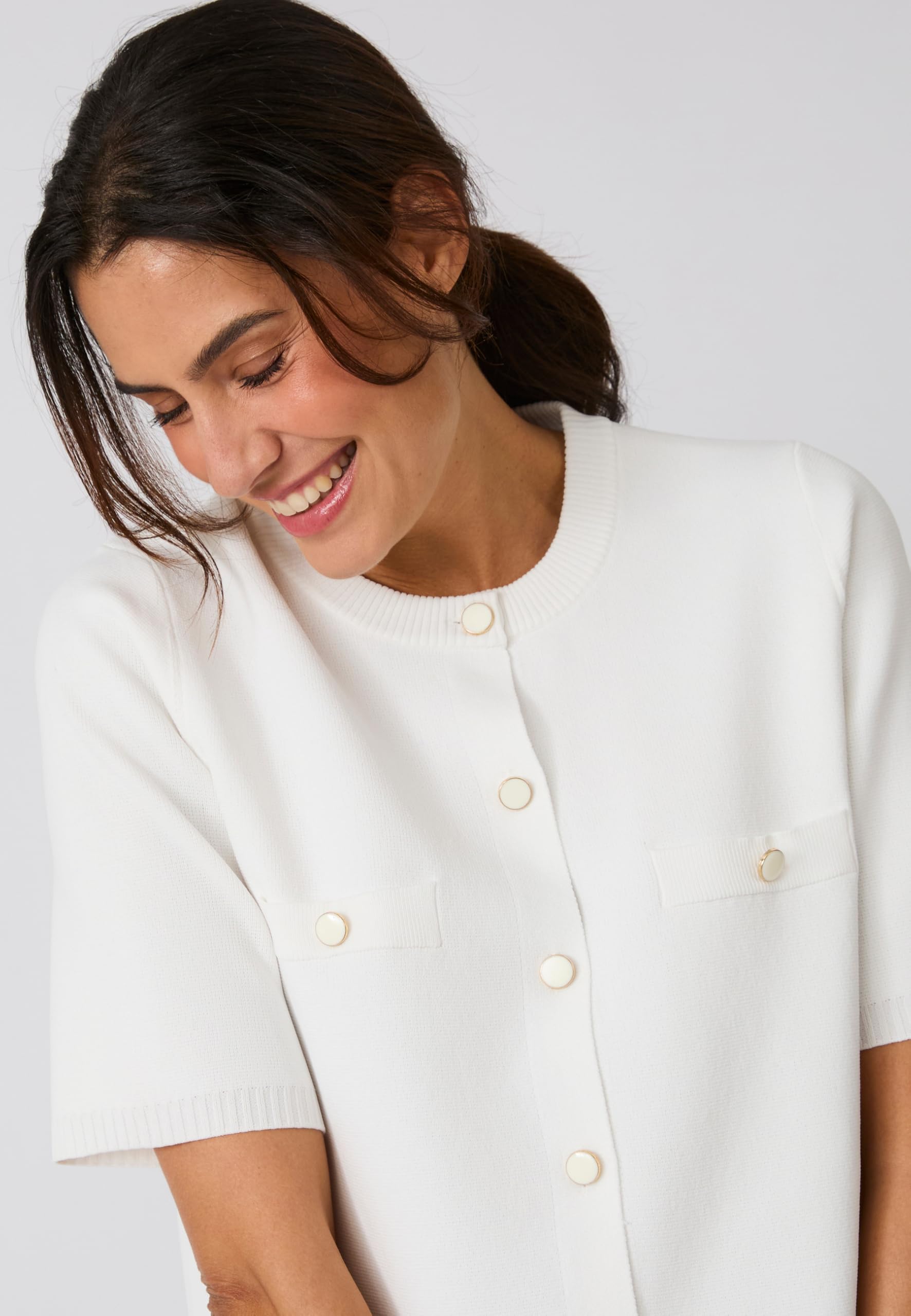 Damart Prêt-à-porter cardigan maglia Milano donna manica corta bianco 38-40