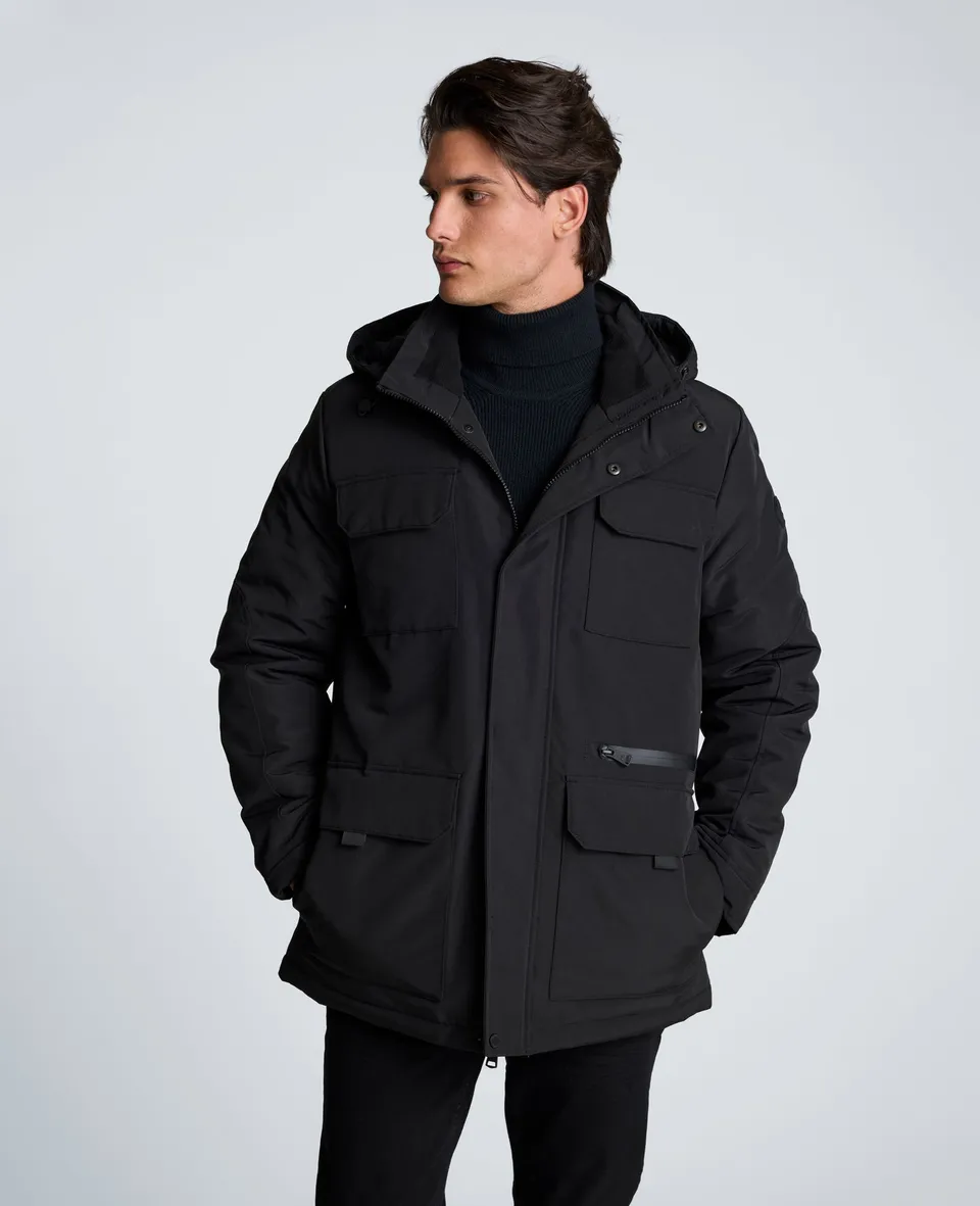 Kenneth Cole Reaction Clothing Oxford Patch Pocket Parka nera, imbottita
