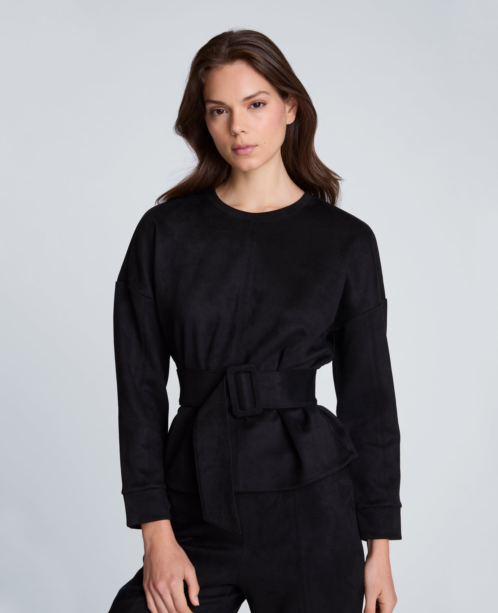 Kenneth Cole Reaction Clothing Long Sleeve Crew Neck with Belt abito nero