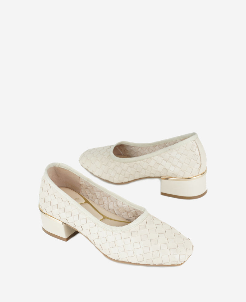Kenneth Cole Reaction Shoes Birdie Woven Leather Pump décolleté pelle ecrù intrecciata