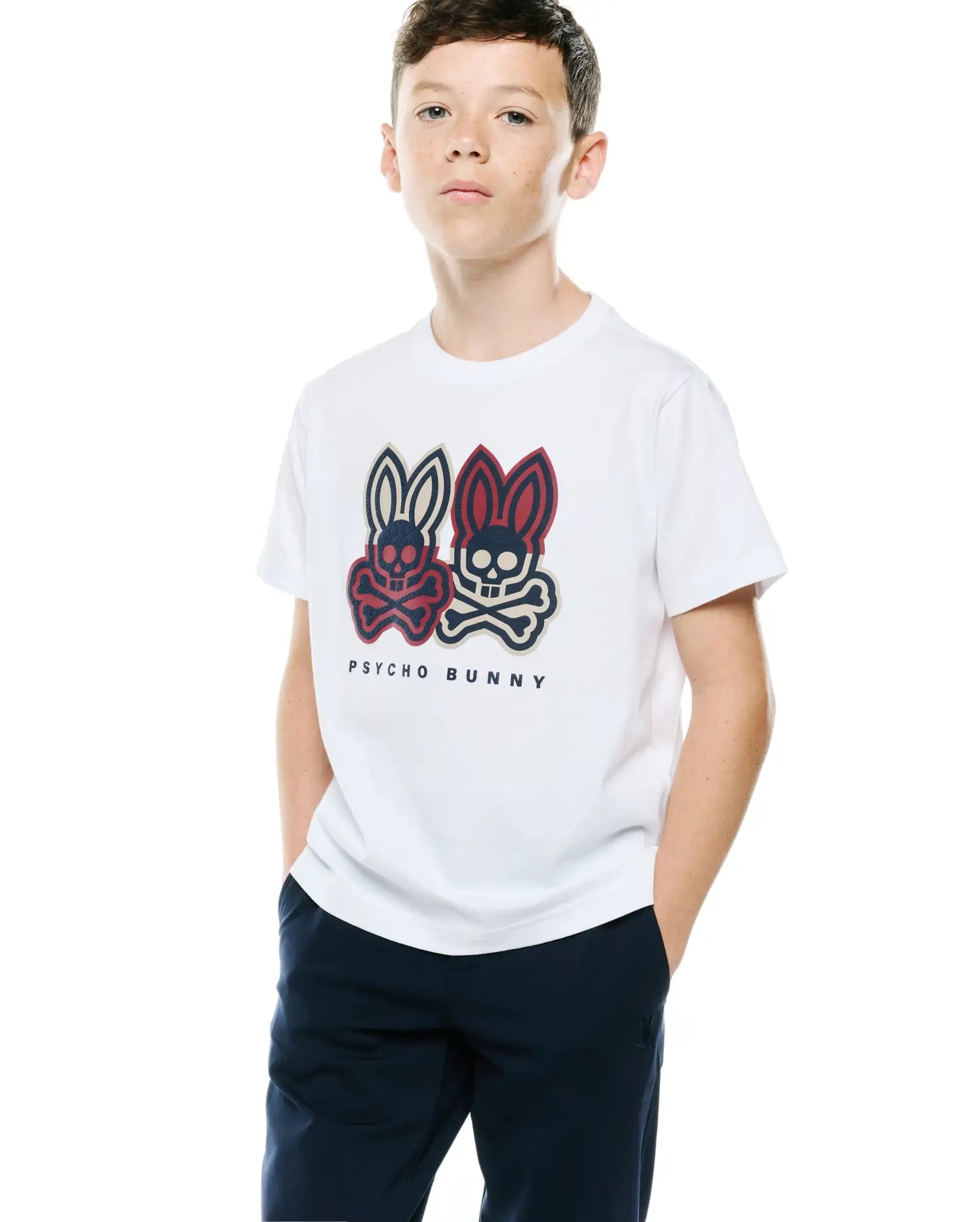 Psycho Bunny Kids Tees KIDS LEDGER GRAPHIC TEE KT0200258 maglietta bianca in cotone Pima