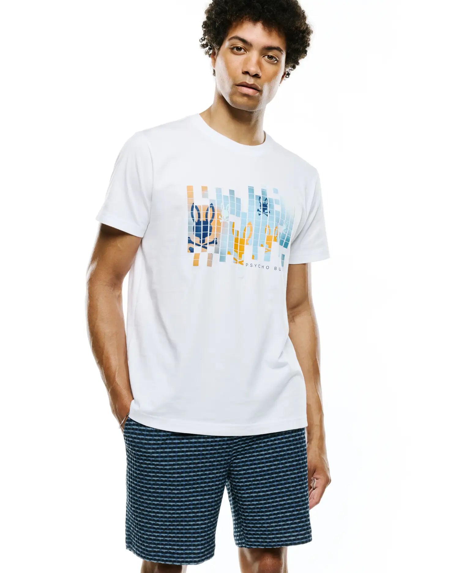 Psycho Bunny Men's Tees Zander Pima Cotton Graphic Tee maglietta bianca