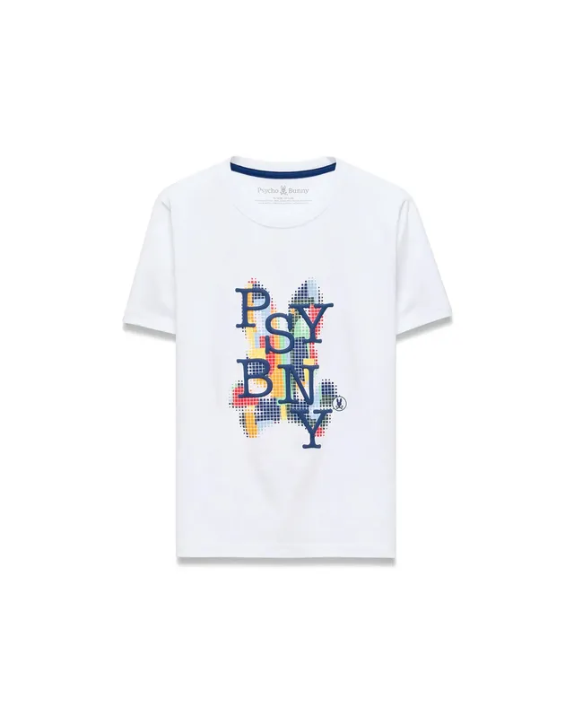 Psycho Bunny Kids Tees Kids Wes Graphic Tee maglietta bianca in cotone Pima