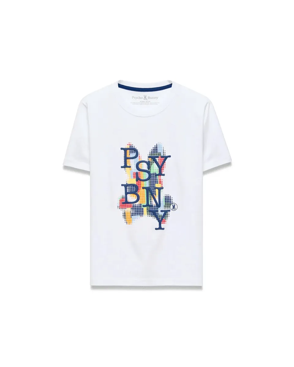 Psycho Bunny Kids Tees Kids Wes Graphic Tee maglietta bianca in cotone Pima
