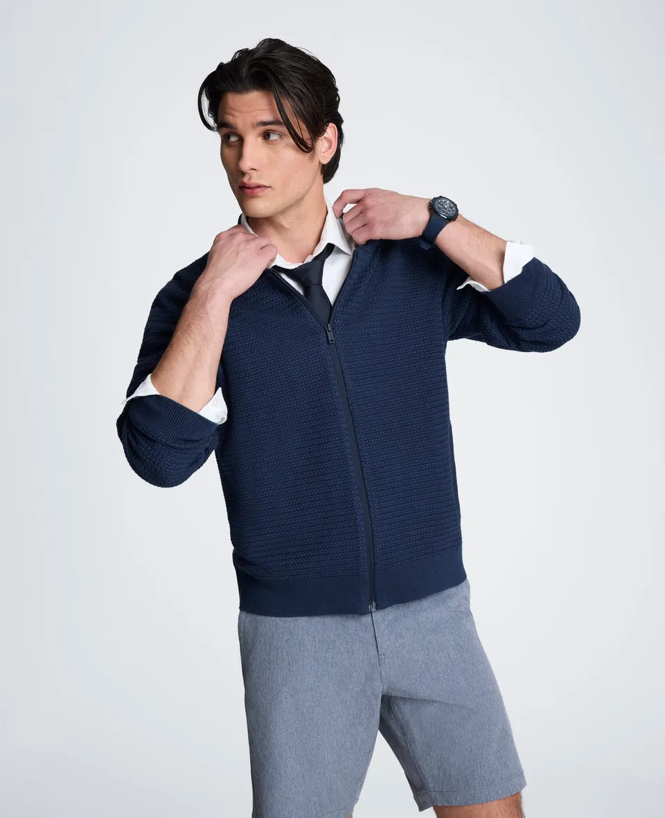 Kenneth Cole Reaction Clothing Sweater Bomber Jacket bomber navy in maglia waffle