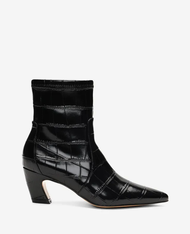 Kenneth Cole Reaction Shoes Odelle Embossed Croco Side Zip Point Toe Boot stivaletti neri effetto coccodrillo