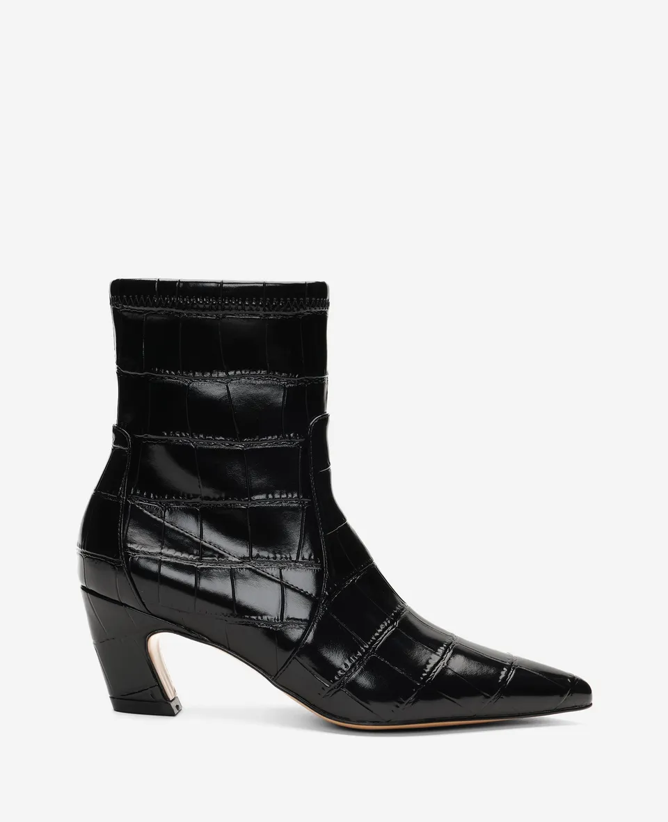 Kenneth Cole Reaction Shoes Odelle Embossed Croco Side Zip Point Toe Boot stivaletti neri effetto coccodrillo