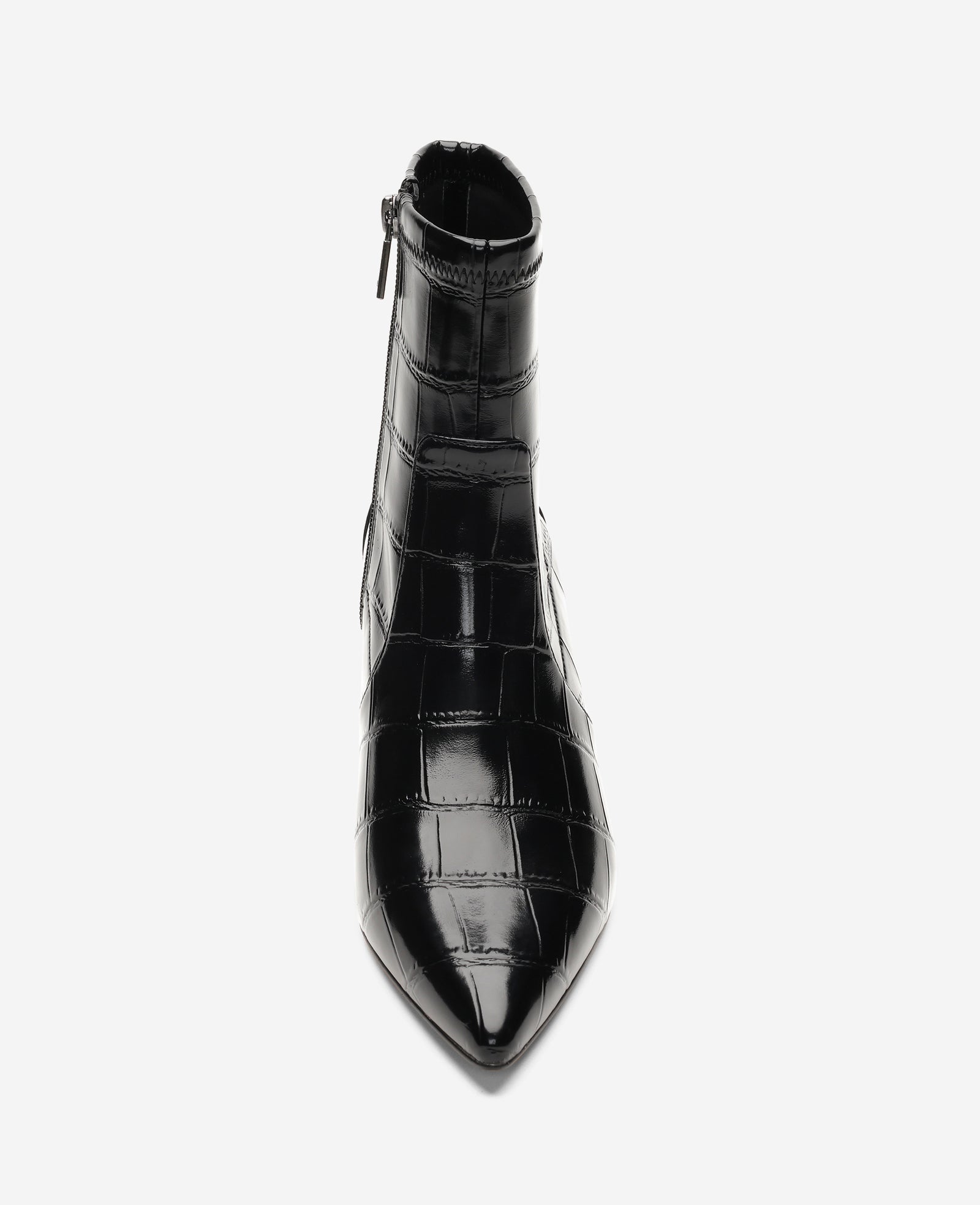 Kenneth Cole Reaction Shoes Odelle Embossed Croco Side Zip Point Toe Boot stivaletti neri effetto coccodrillo