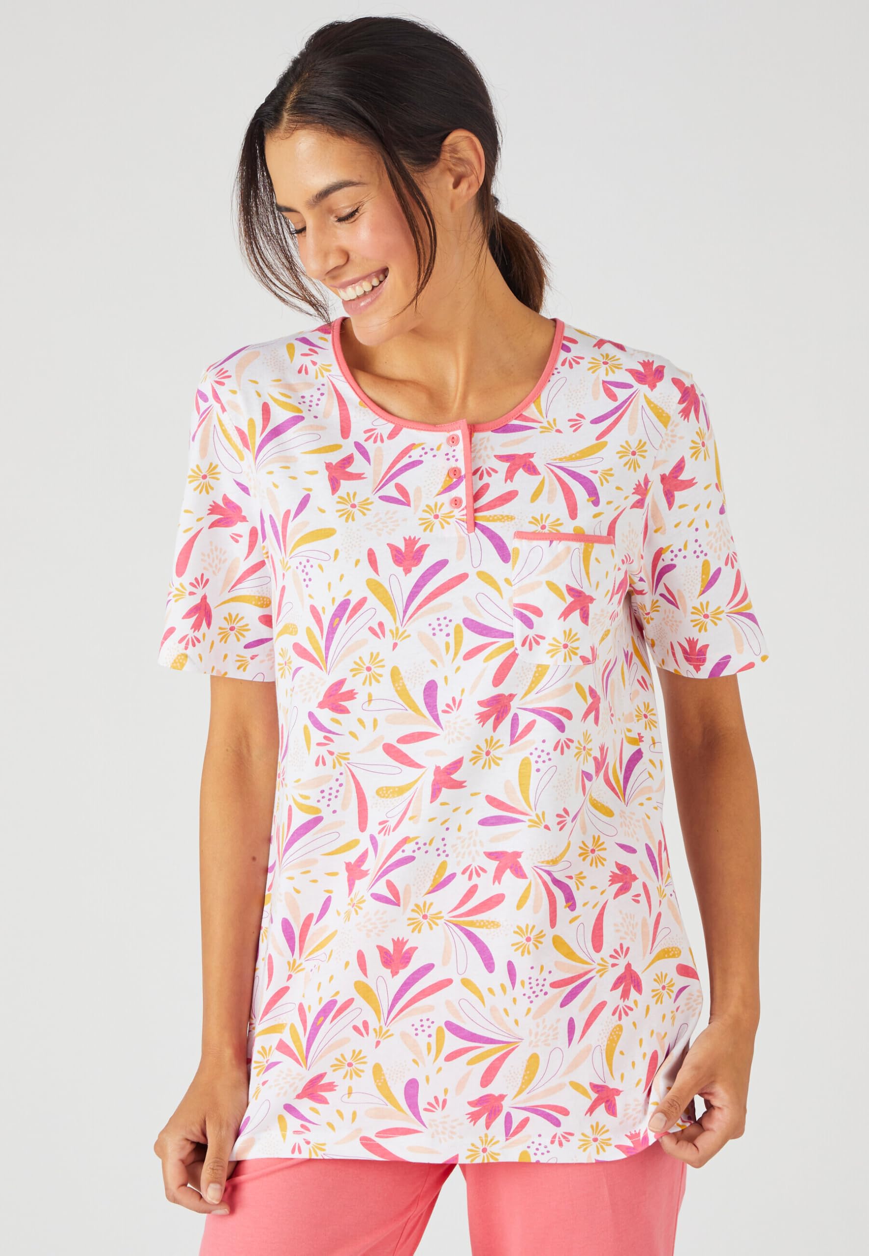Damart Homewear Pyjacourt Maglia Grafica Puro Cotone pettinato Donna pigiama corto donna in cotone