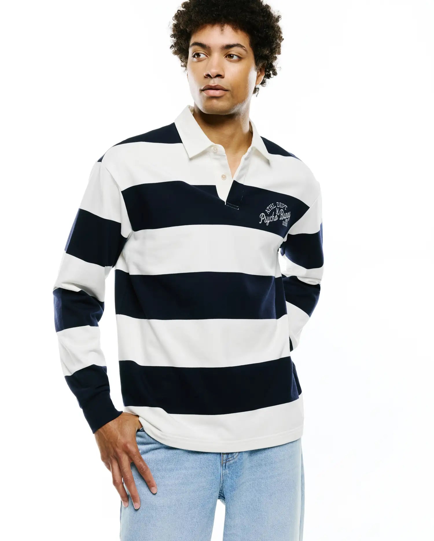 Psycho Bunny Men's Polos Keven Long Sleeve Polo MT0100320 polo blu relaxed