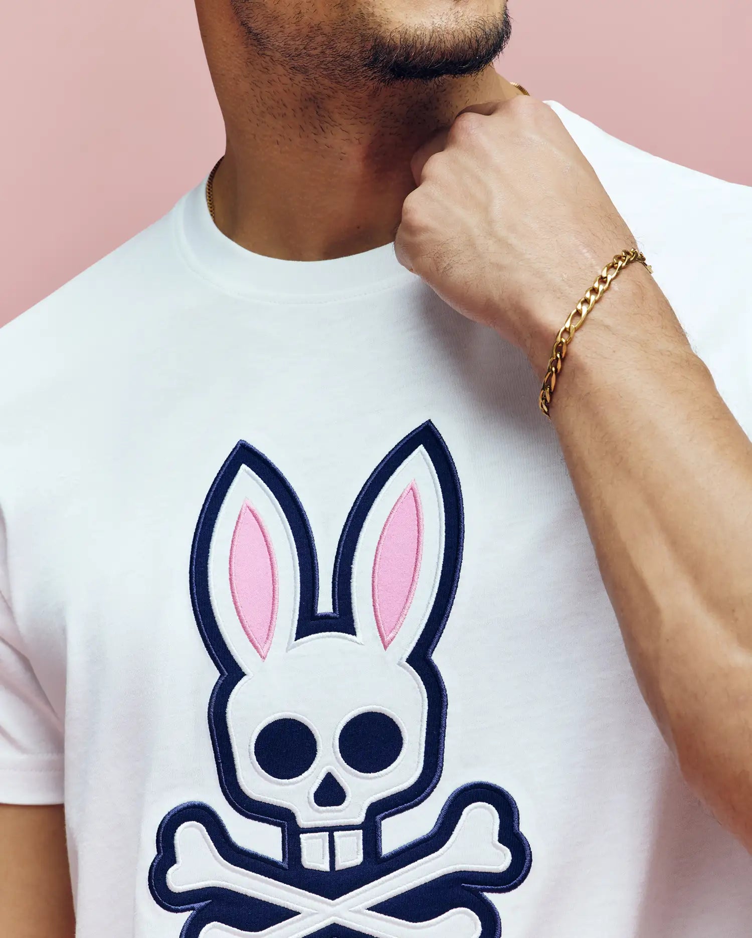 Psycho Bunny Men's Tees Archive Bunny Graphic Tee T-shirt bianca in cotone Pima