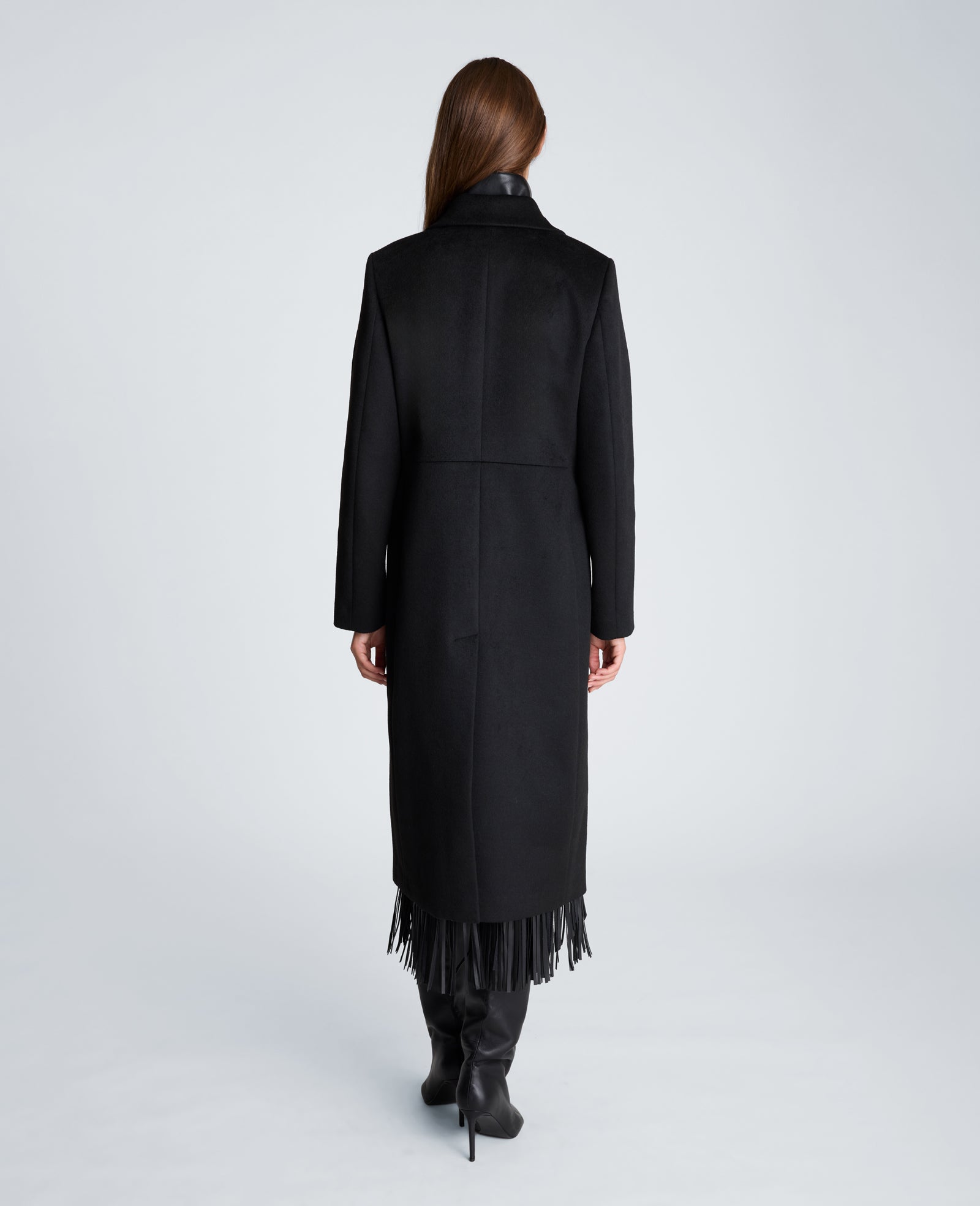 Kenneth Cole Reaction Clothing Wool Topper Coat with Vegan Leather Zip Up cappotto nero in lana