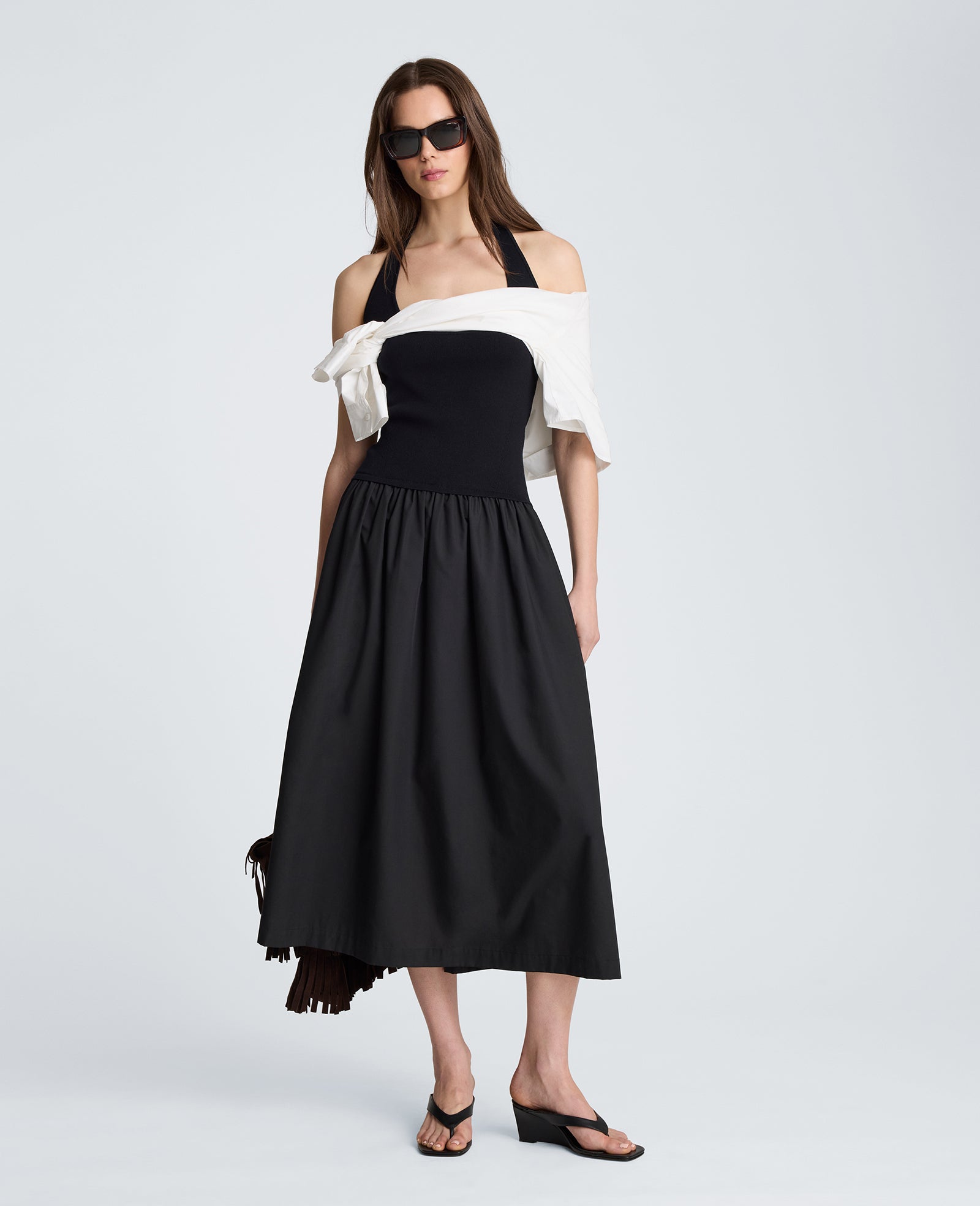 Kenneth Cole Reaction Woven Skirt Tank Dress abito nero XS lungo alla caviglia