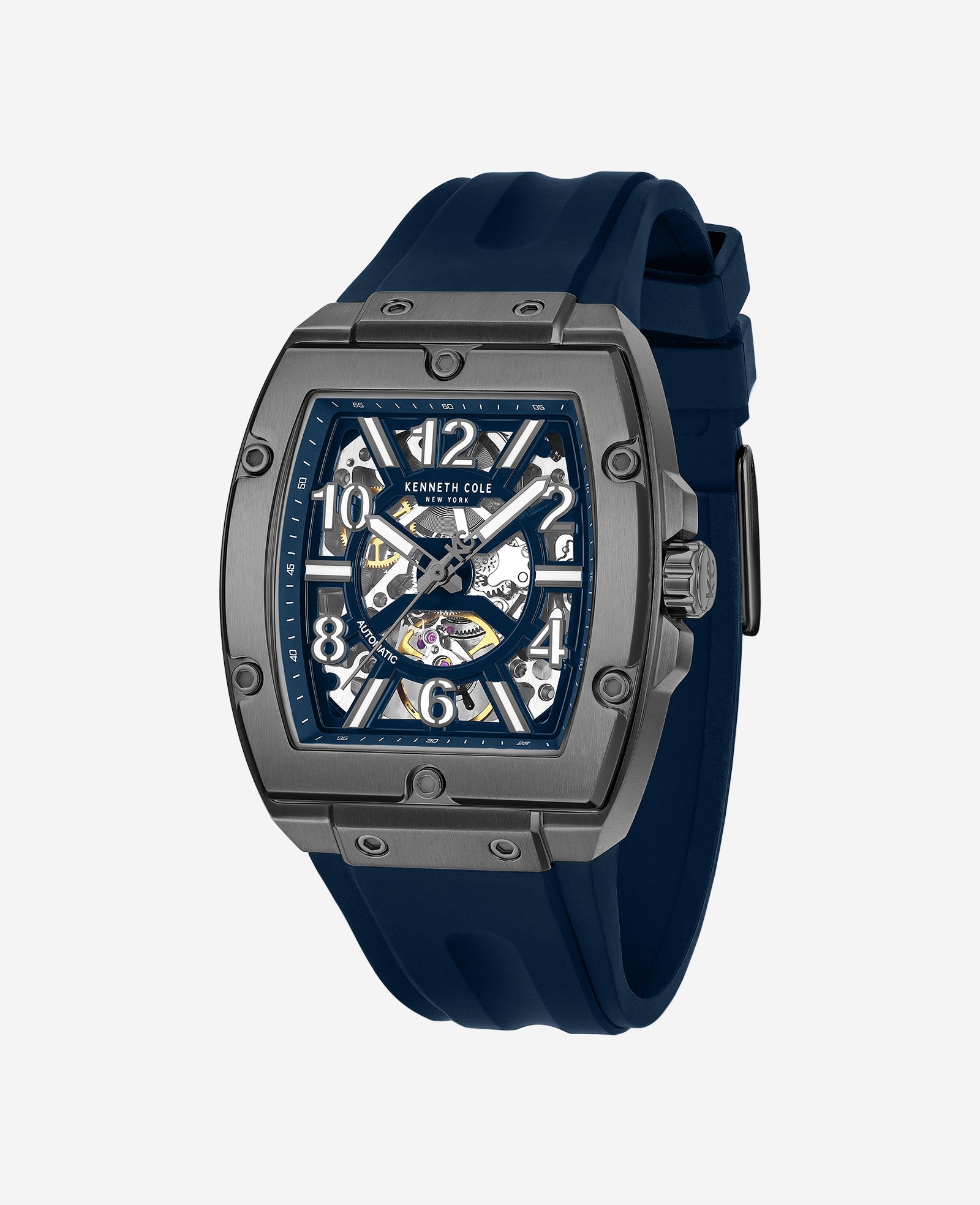 Kenneth Cole Reaction Watches Skeleton Automatic Silicone Strap Watch orologio blu