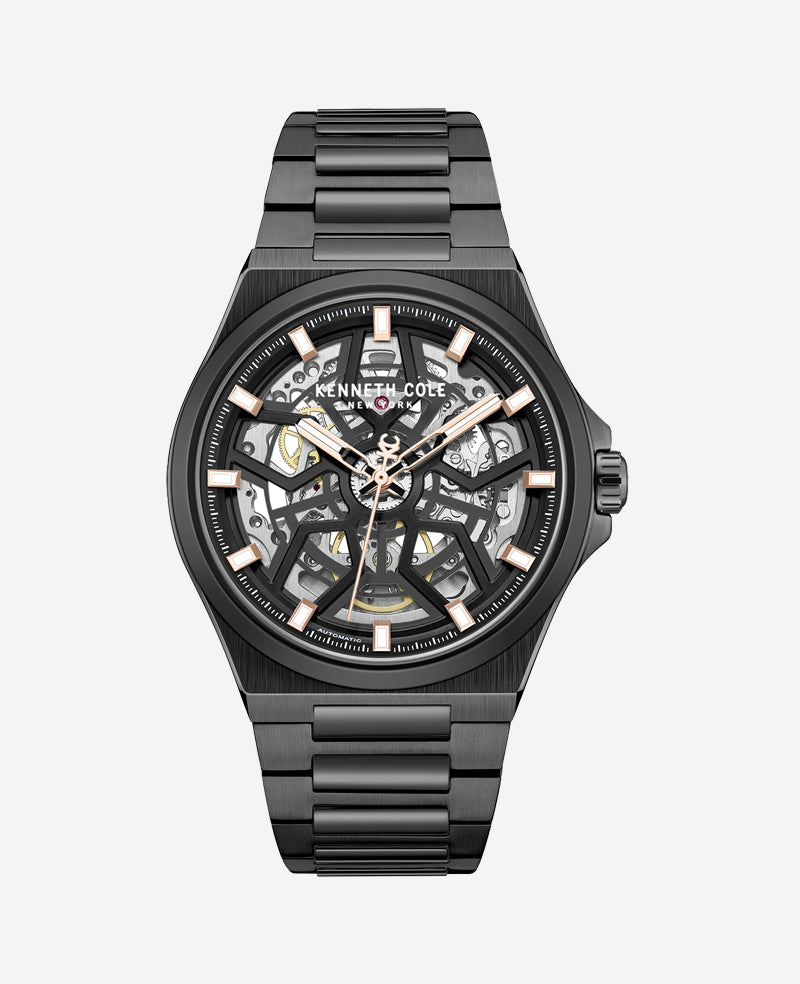 Kenneth Cole Reaction Watches Skeleton Automatic orologio con bracciale nero in acciaio