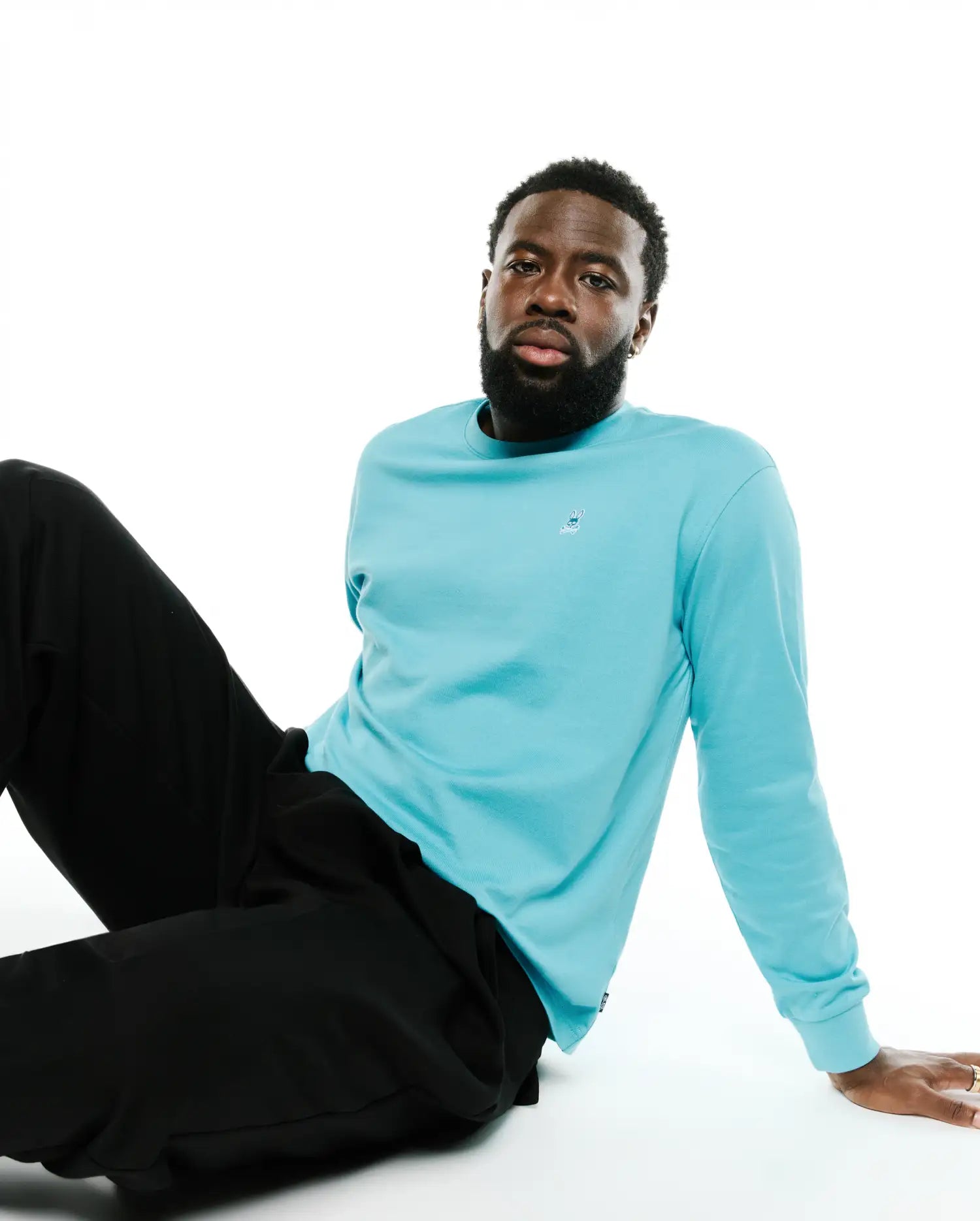 Psycho Bunny Men's Tees Norman Longsleeve Oversized Tee MT0200374 T-shirt blu oversize