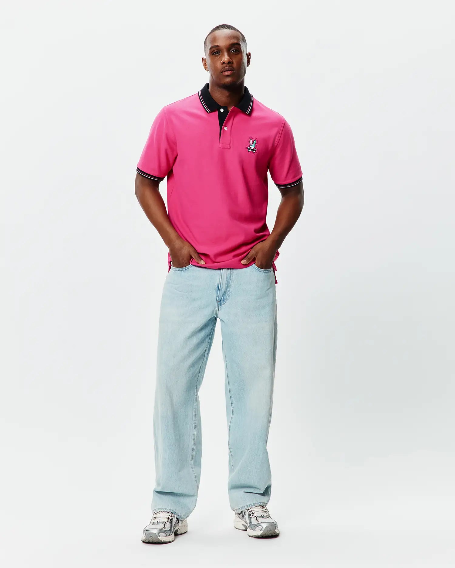 Psycho Bunny Men's Polos Nate Piqué Polo 665 Pink Yarrow cotone Pima
