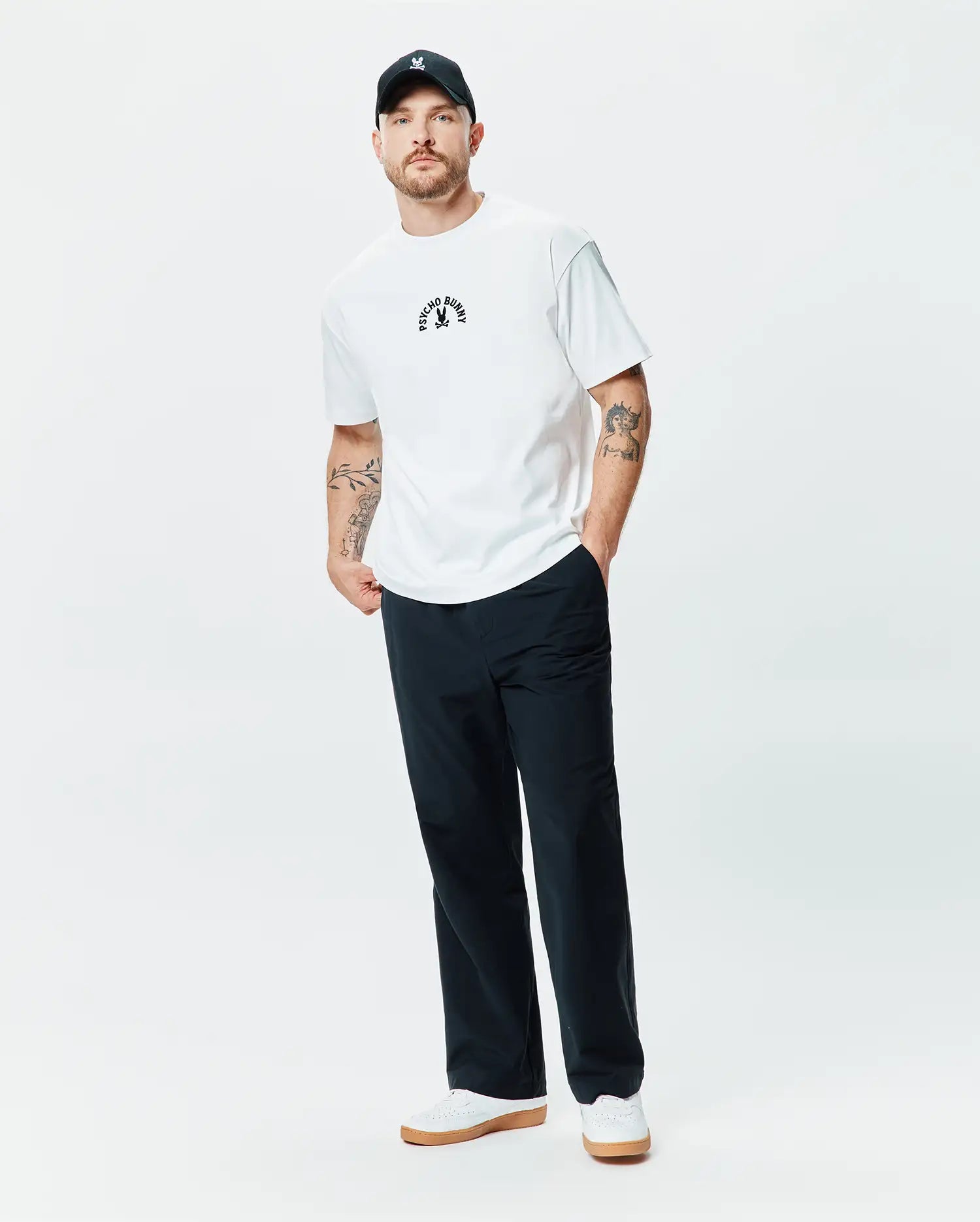 Psycho Bunny Men's Tees Mens Stevie Oversized Fit Tee MT0200537 maglietta bianca ricamata