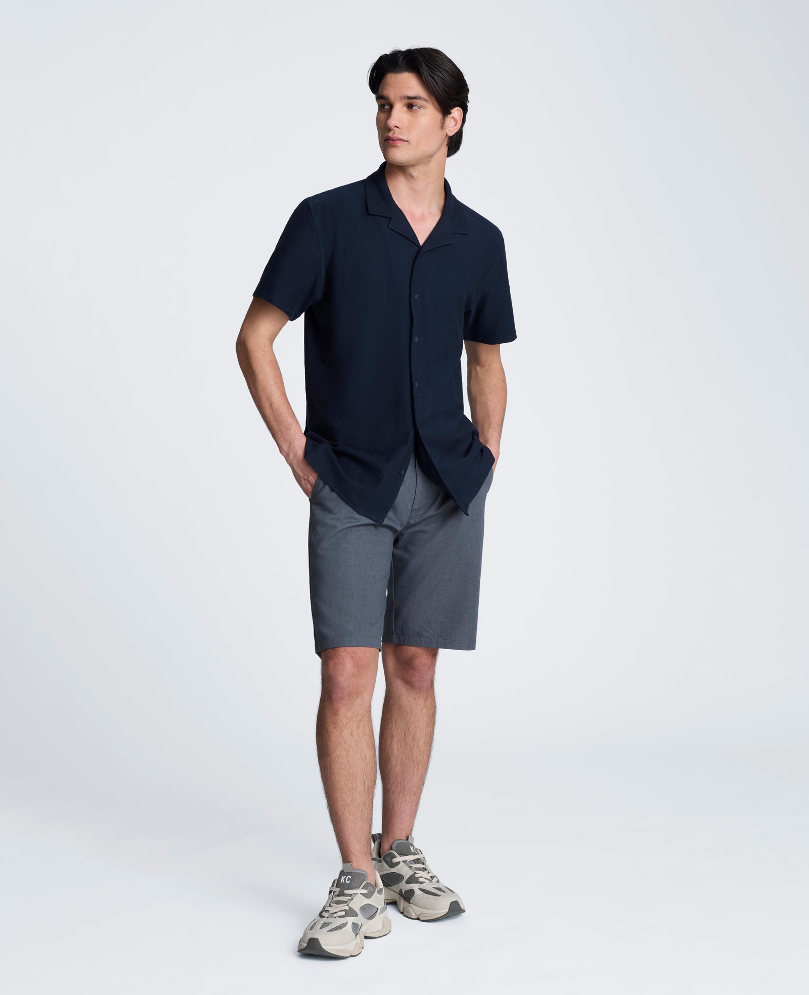 Kenneth Cole Reaction Clothing Knit Camp Shirt camicia blu uomo in cotone
