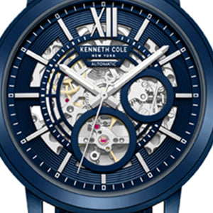 Kenneth Cole Reaction Watches Skeleton Automatic Blue-IP Stainless Steel Mesh Strap Watch orologio automatico blu