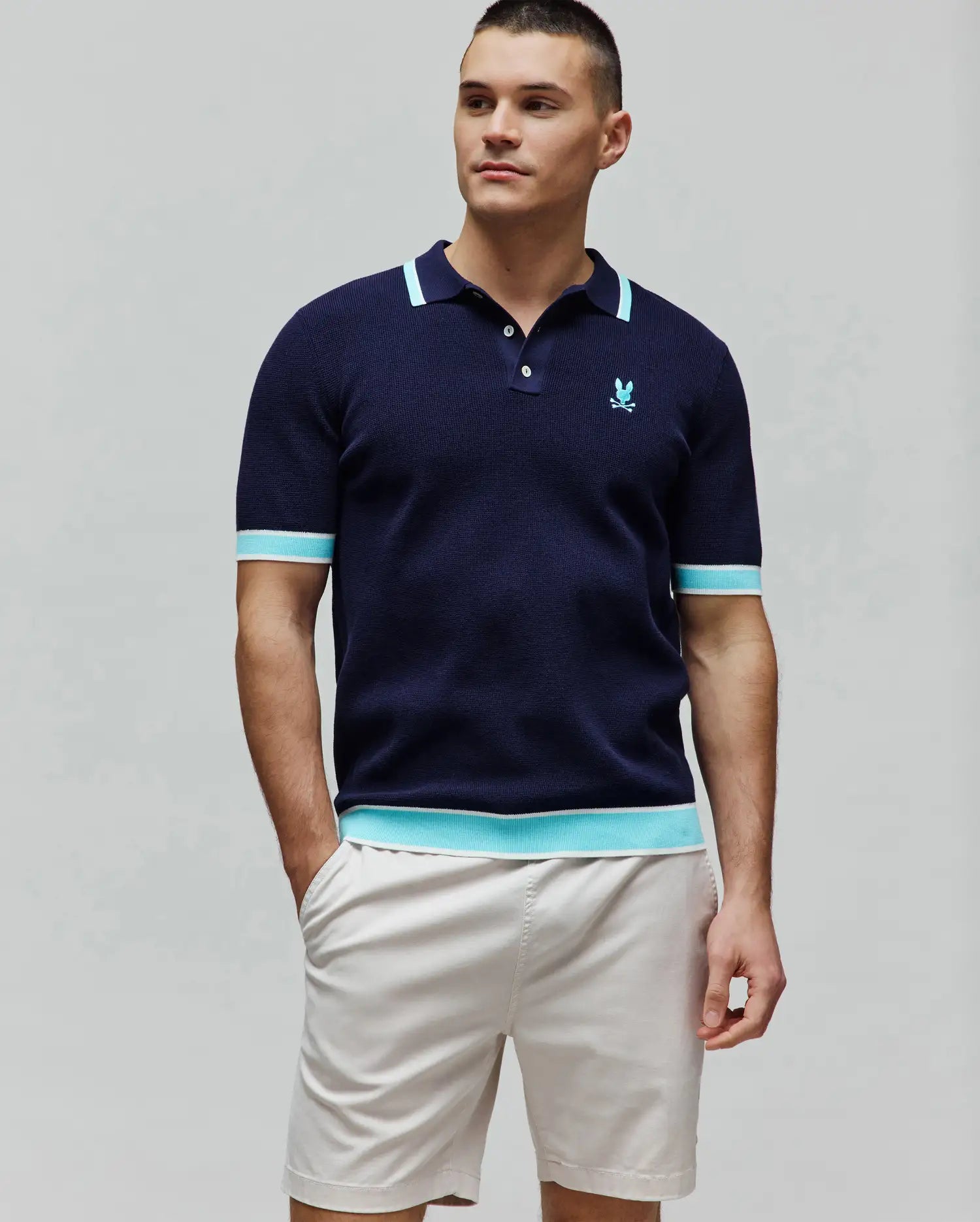 Psycho Bunny Dax Knit Polo MT0100212 polo Evening Blue 402 in cotone