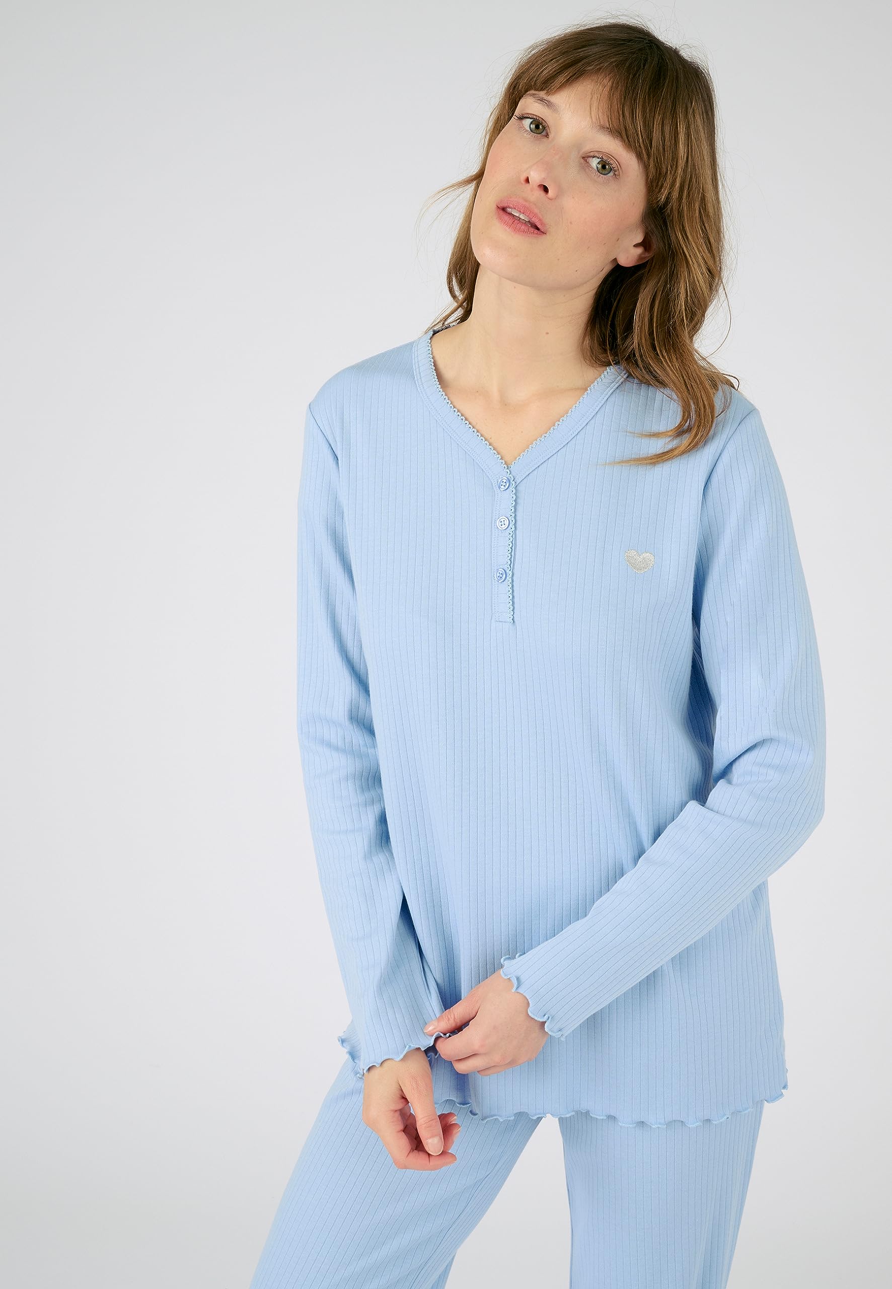 Damart Homewear pigiama da donna blu XS in maglia interlock a costine