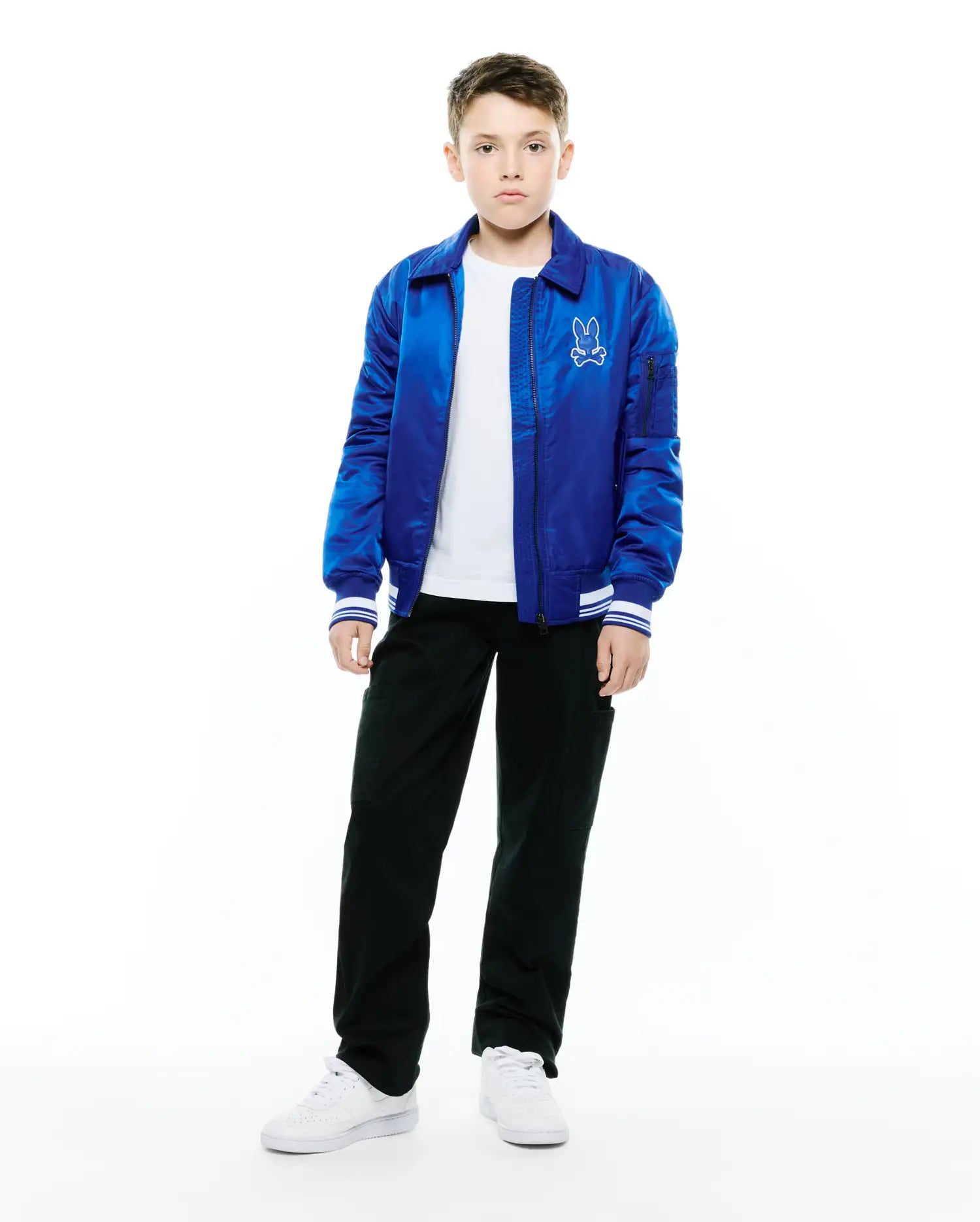 Psycho Bunny Kids Outerwear Nathaniel Satin Coach Jacket giacca blu satinata