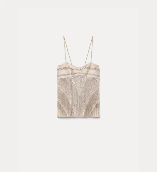 Forte top rising sun sunray plissé top loto top lamé plissé