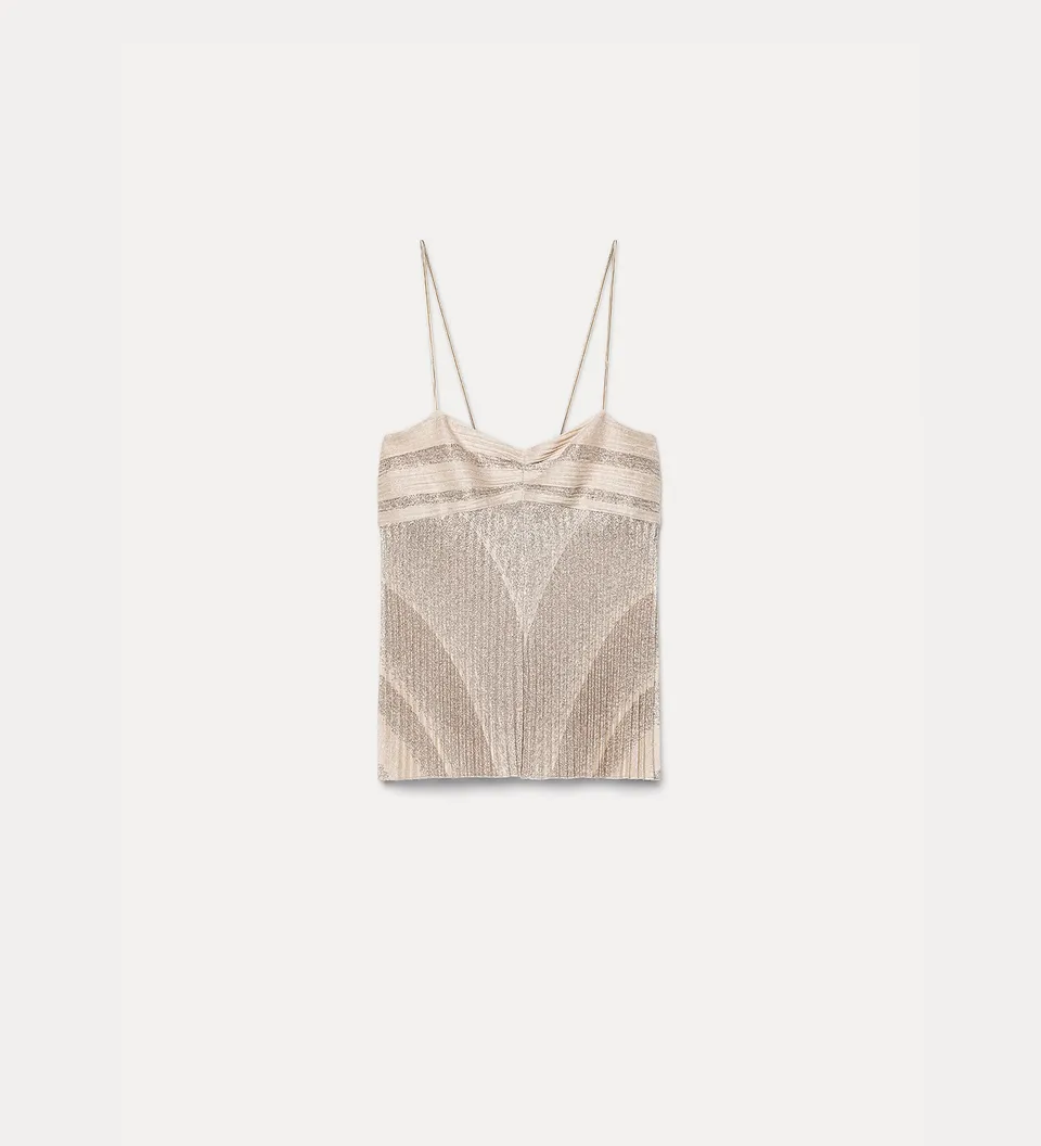 Forte top rising sun sunray plissé top loto top lamé plissé