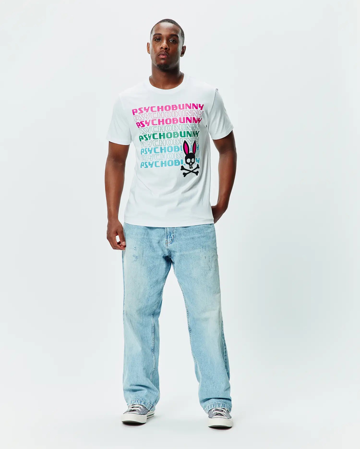 Psycho Bunny Men's Tees Landon Wordmark Tee t-shirt bianca XXS–XXXL cotone Pima