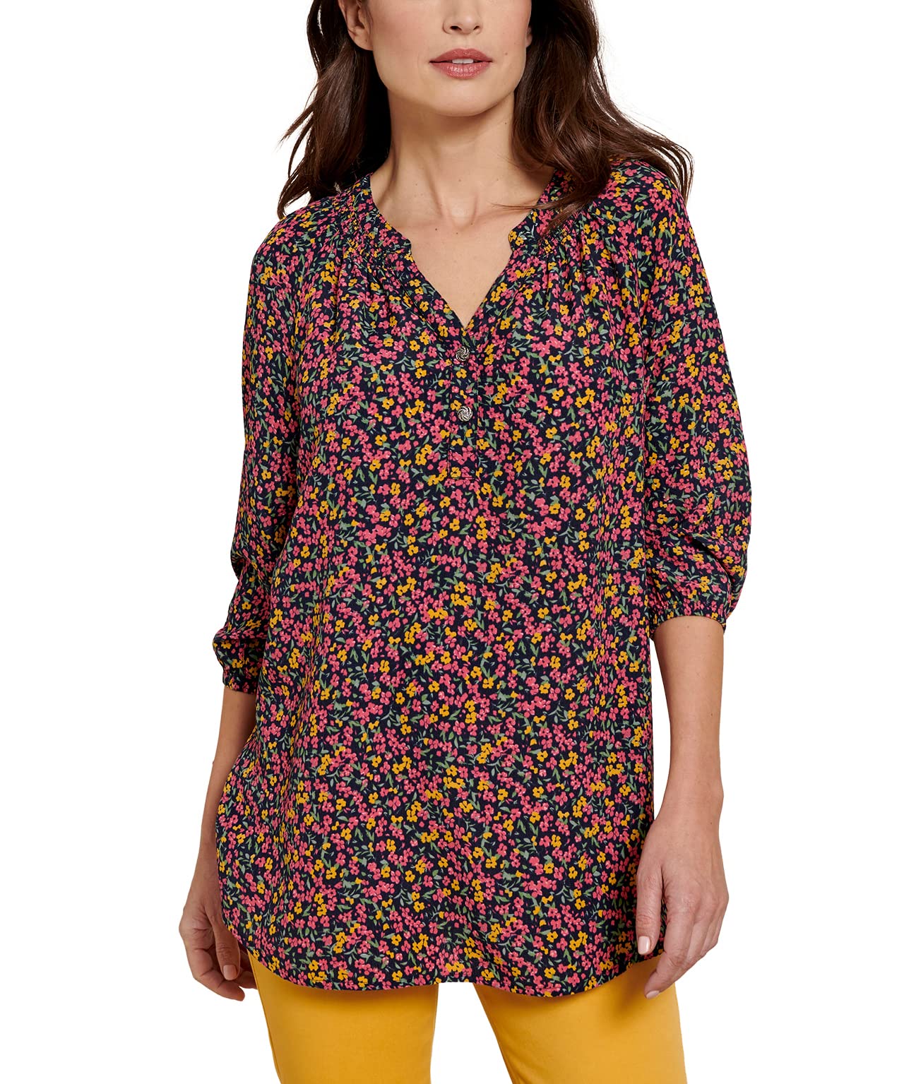 Damart Prêt-à-porter Blusa crespe floreale, taglia 40, viscosa