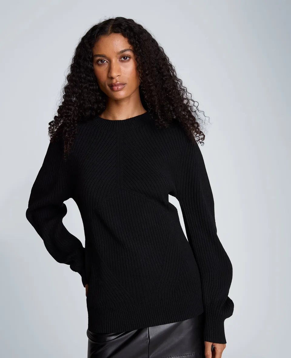 Kenneth Cole Reaction Clothing Mock Neck Seamless Traveling Ribbed Sweater maglia nera a coste