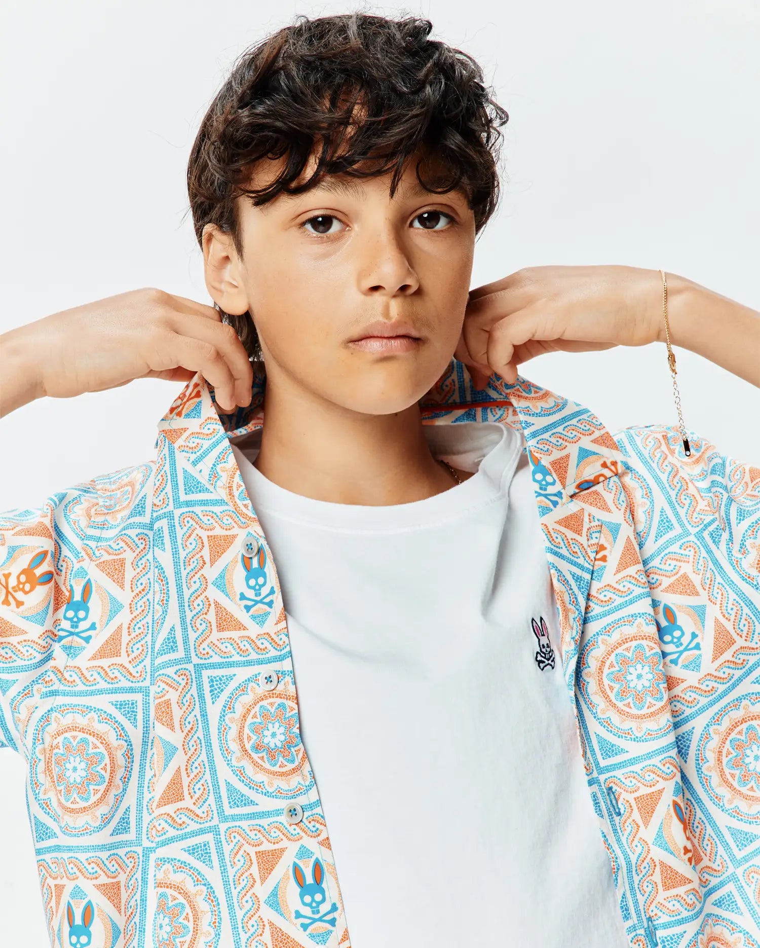 Psycho Bunny Kids Tees Frank Tencel Shirt camicia blu a maniche corte