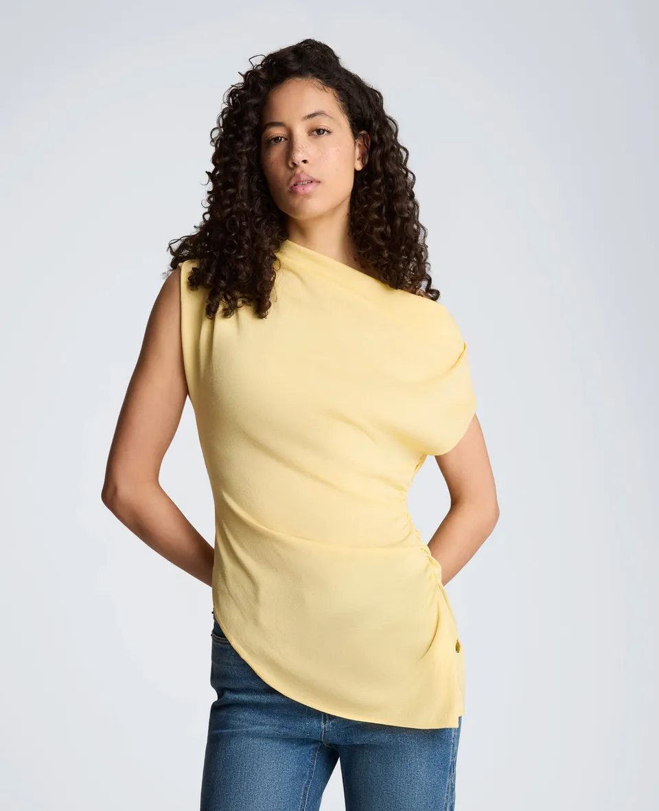 Kenneth Cole Reaction Clothing Asymmetrical Drape Neck Top top donna giallo pastello monospalla