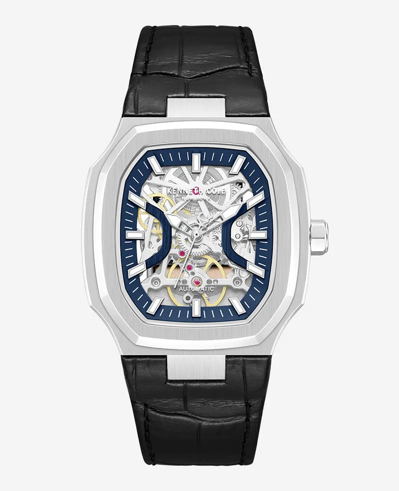 Kenneth Cole Reaction Skeleton Automatic orologio argento, cinturino in pelle