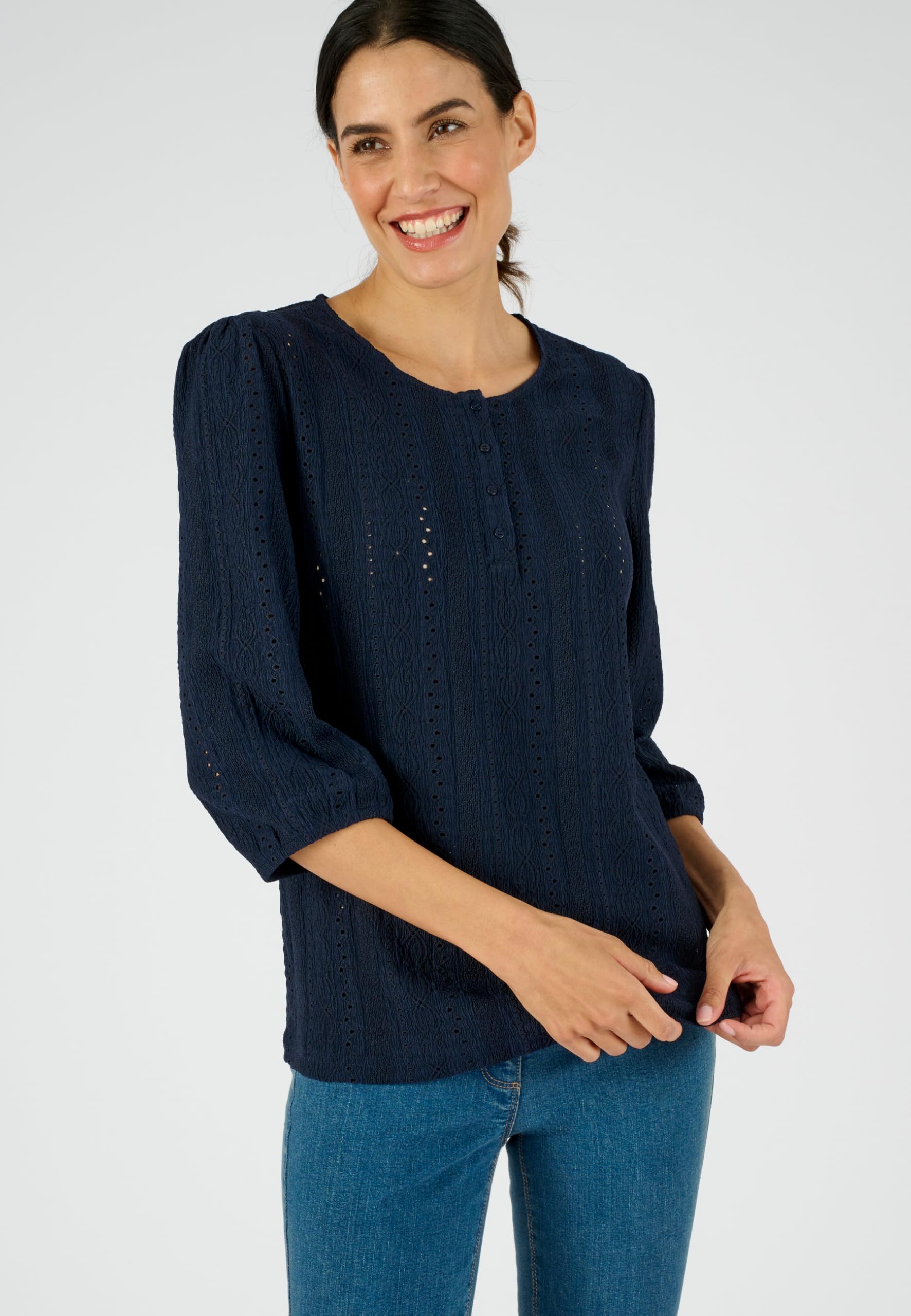 Damart Prêt-à-porter Top maglia jacquard traforato ricamato