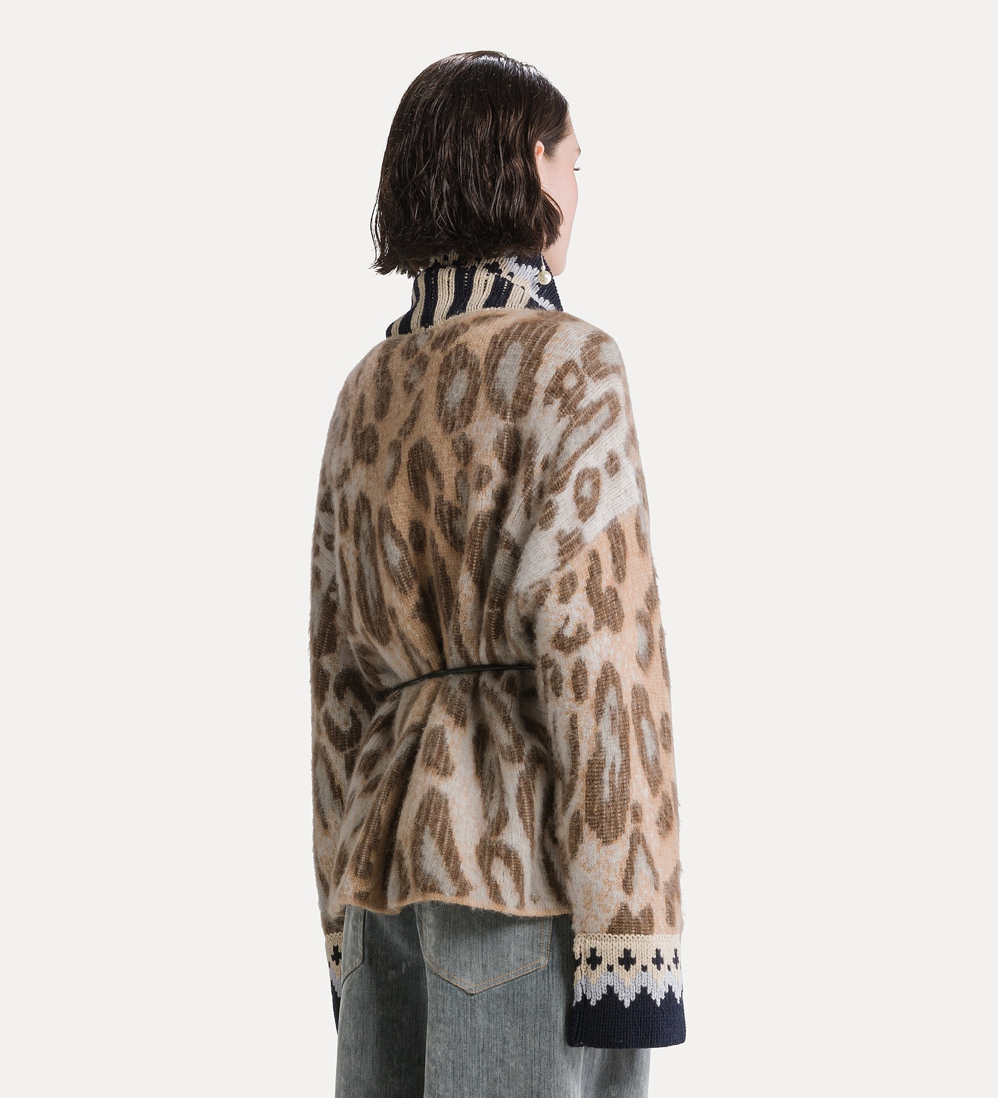 Forte maglieria the brit leopard cardigan giallo oro in alpaca
