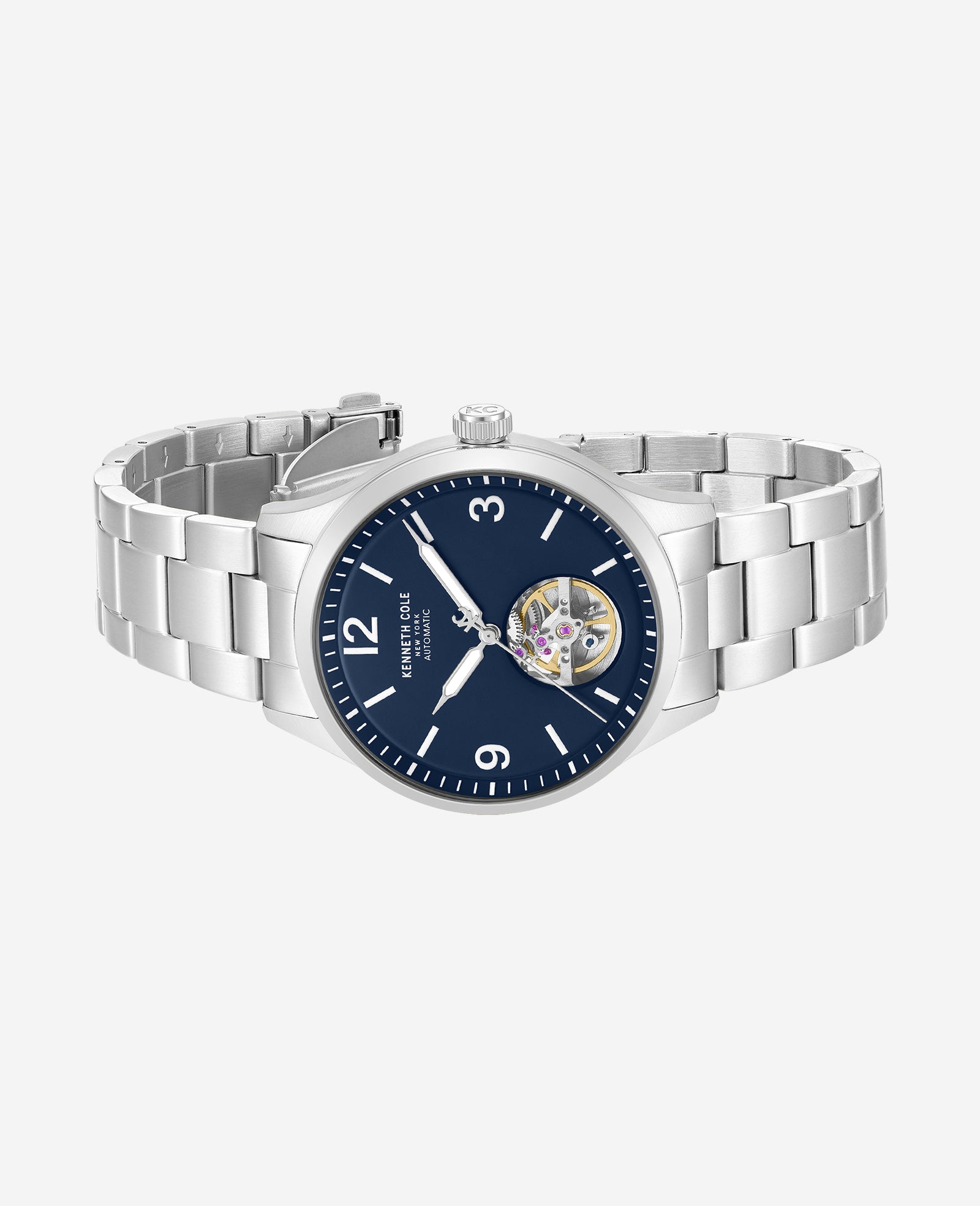 Kenneth Cole Reaction Open Heart Automatic Bracelet Watch orologio argento automatico