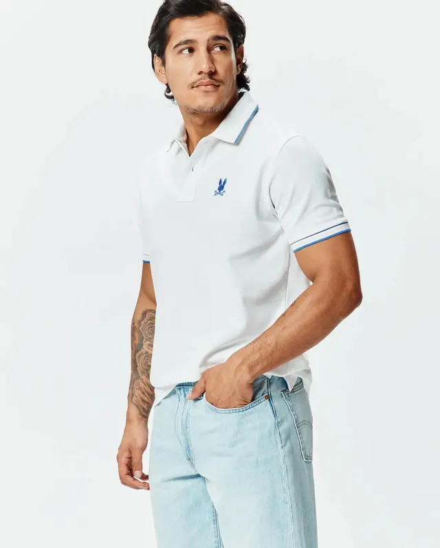 Psycho Bunny Men's Polos Brad Pique Polo polo bianco in cotone Pima