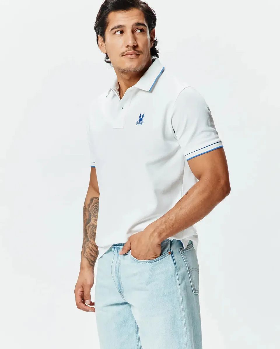 Psycho Bunny Men's Polos Brad Pique Polo polo bianco in cotone Pima
