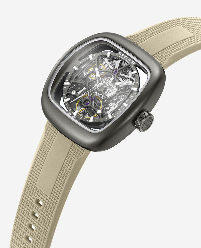 Kenneth Cole Reaction Watches Skeleton Automatic Bracelet Watch with 3-Strap Set orologio gunmetal