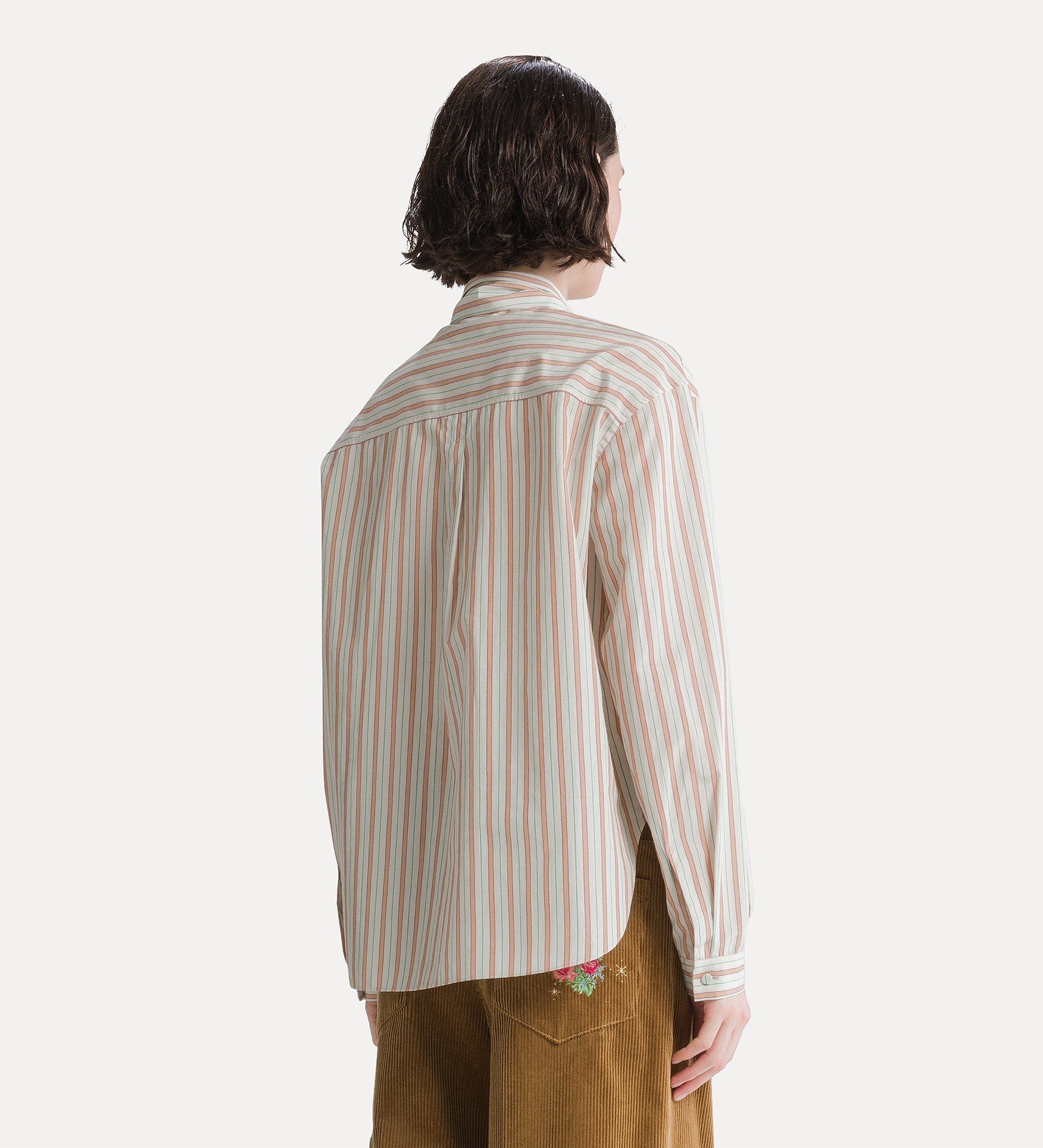 Forte camicie camicia a righe rosa con ricamo floreale