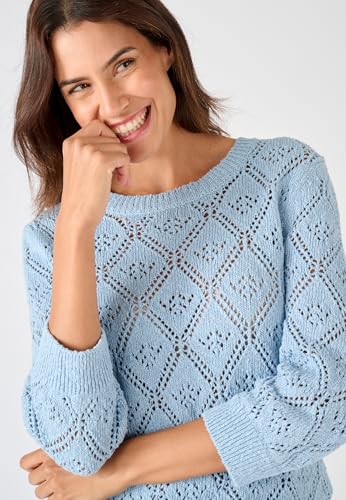 Damart Prêt-à-porter Maglione traforato Filato Nastro maglione blu grigio in cotone