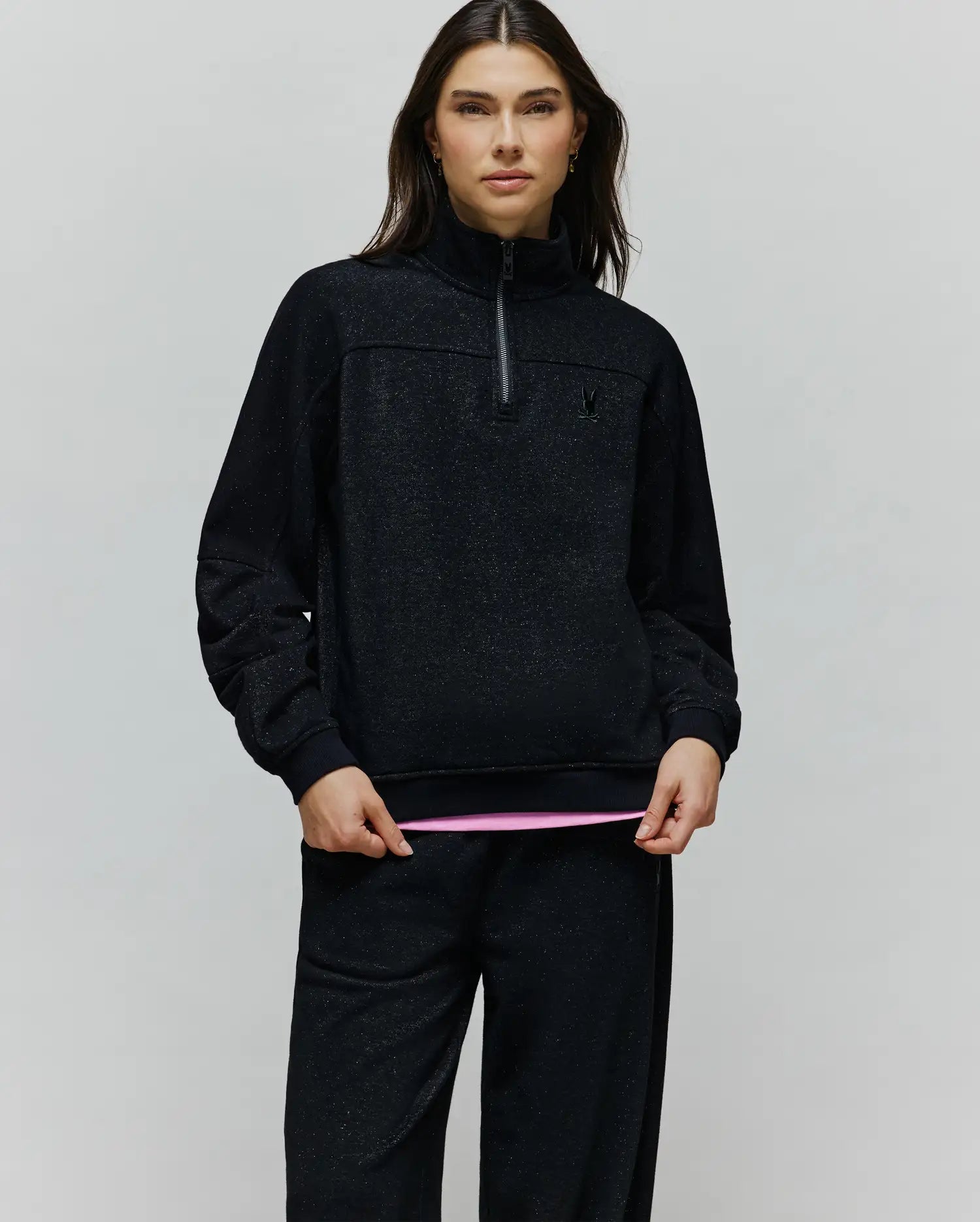 Psycho Bunny Women's Tops WOMENS JULES LUREX 1/4 ZIP PULLOVER - WT0500003 felpa nera lurex