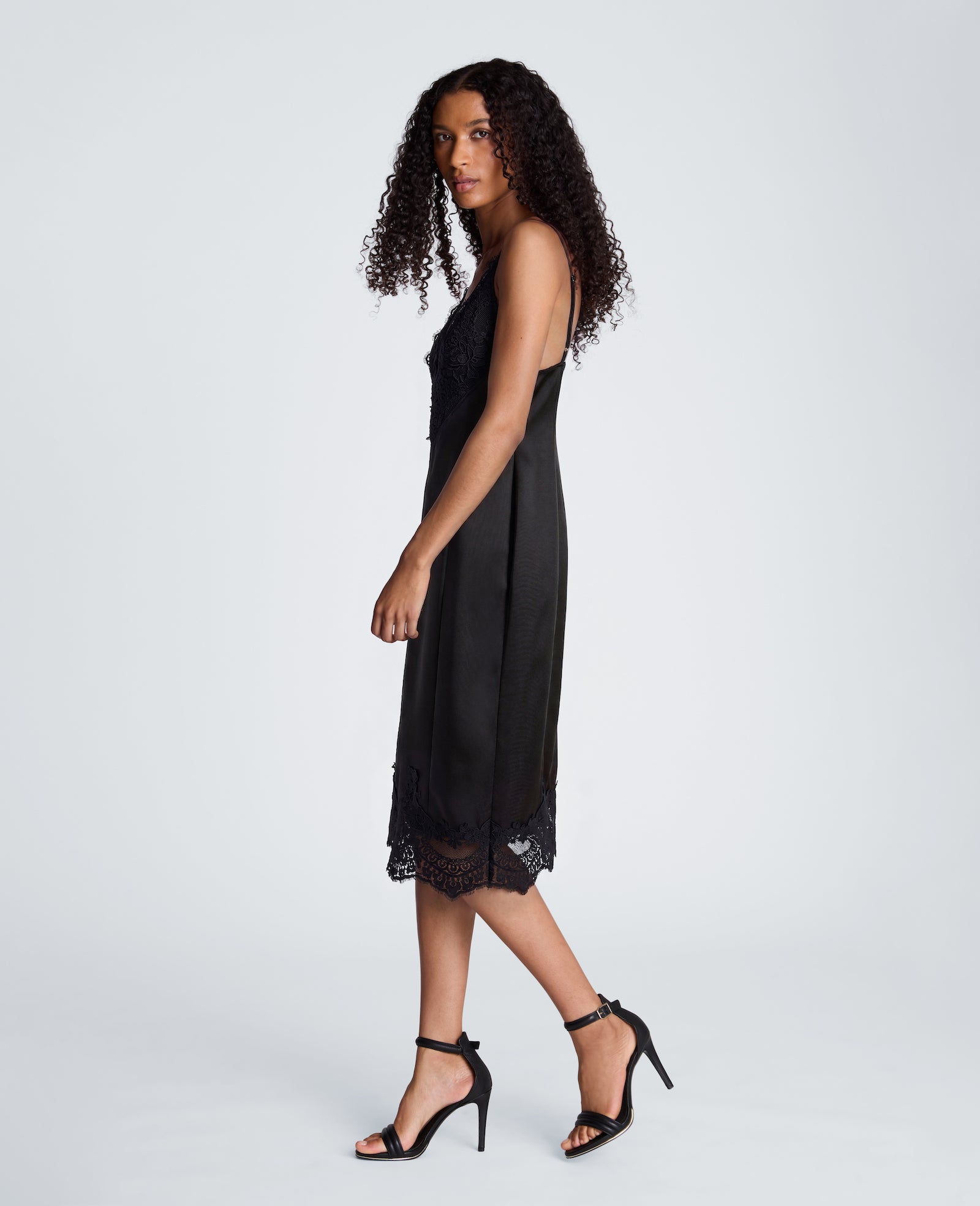 Kenneth Cole Reaction Clothing Lace Trim Midi Dress abito midi nero con pizzo