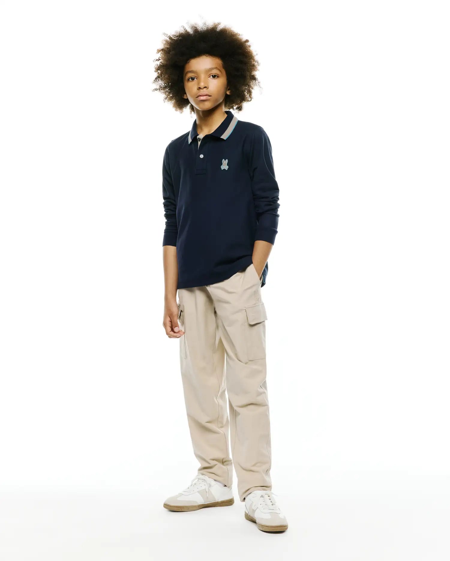 Psycho Bunny Kids Polo Shirts Grover Pique polo maniche lunghe blu