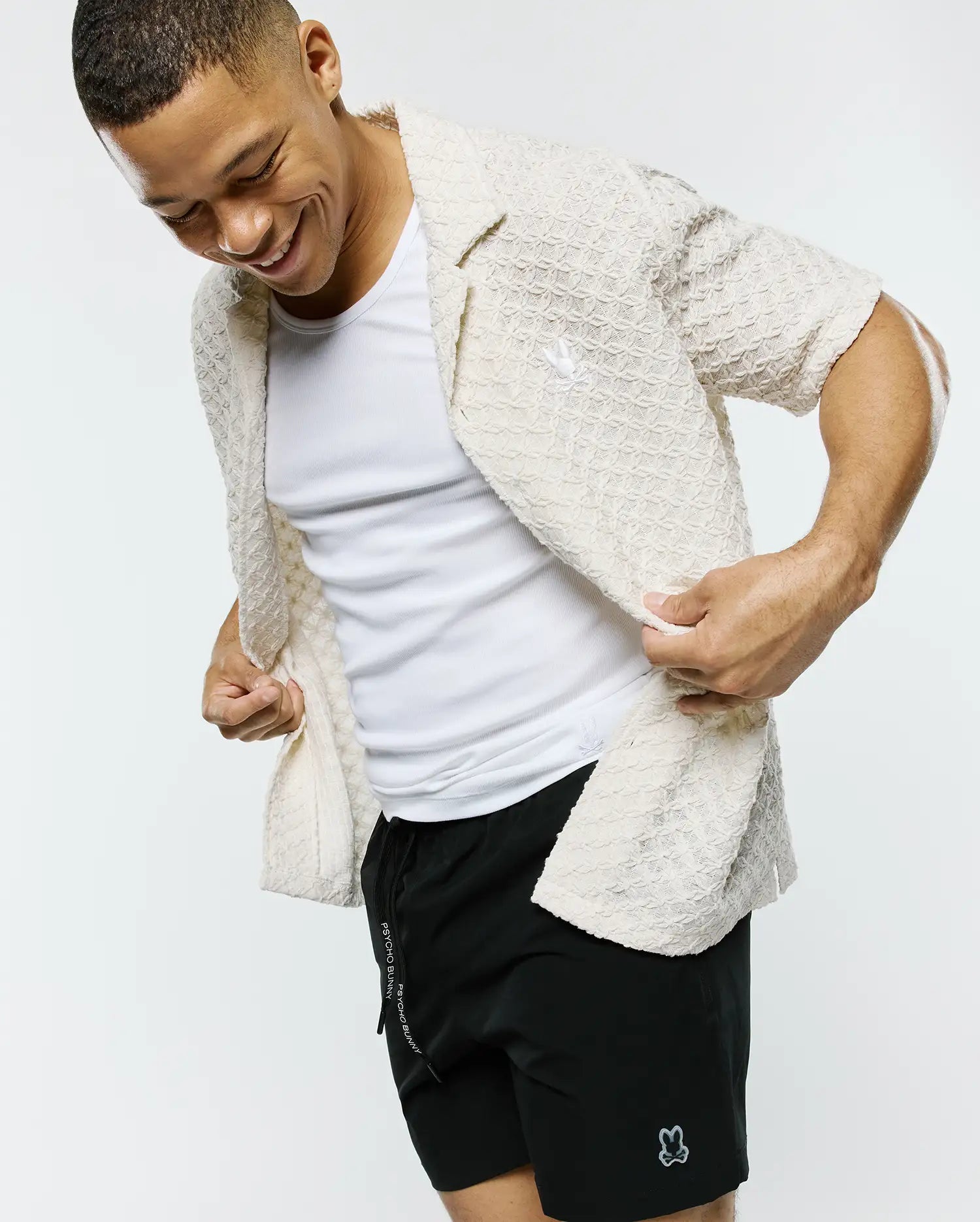 Psycho Bunny Men's Shirts Eli Crochet Shirt MT0300147 camicia beige crochet